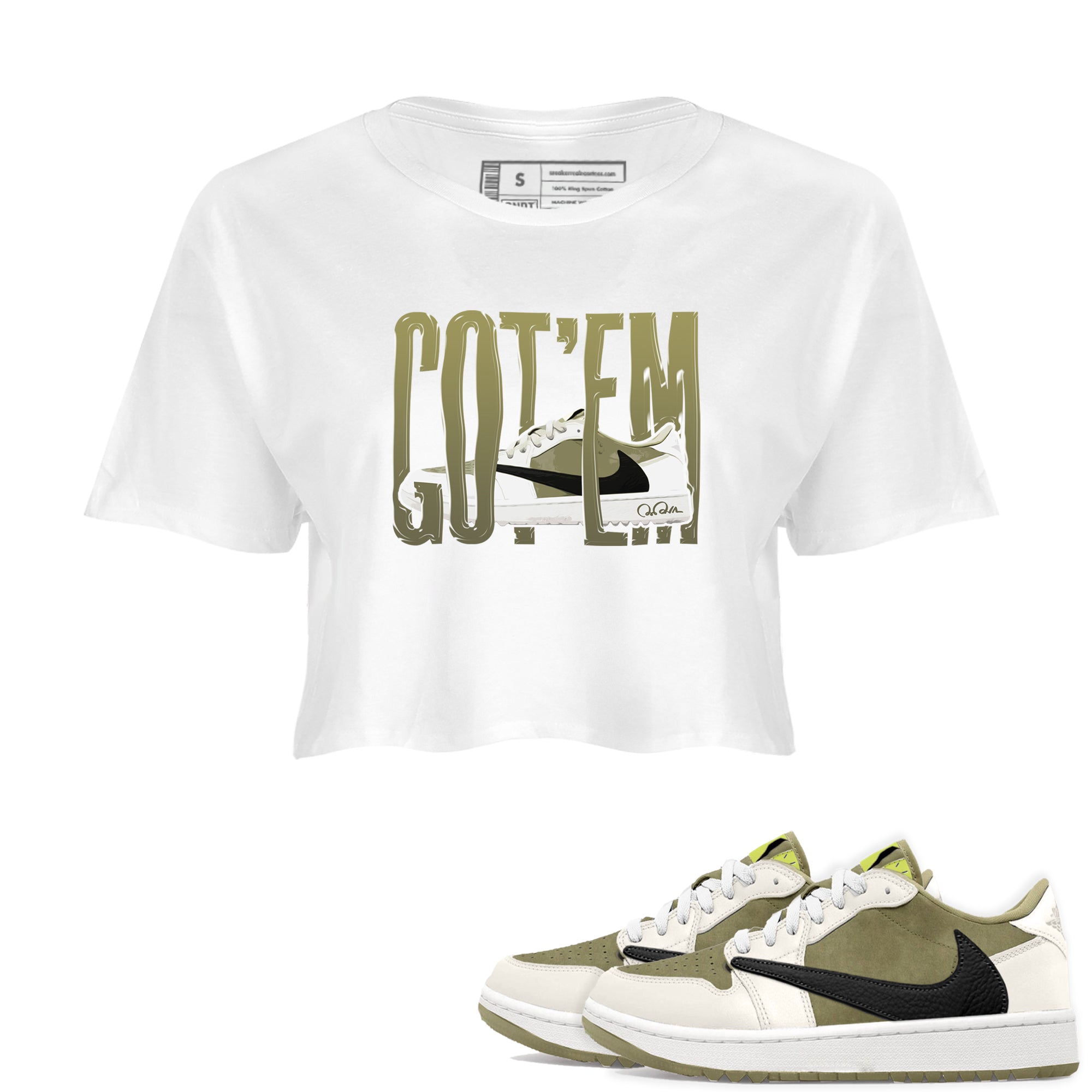 Air Jordan 1 Travis Scott Golf shirt to match jordans Wiggling Gotem Streetwear Sneaker Shirt AJ1 lowTravis Scott Golf Drip Gear Zone Sneaker Matching Clothing White 1 Crop T-Shirt