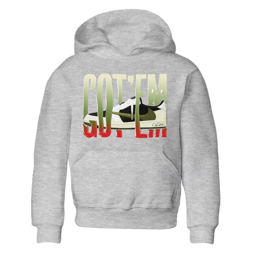 Air Jordan 1 Travis Scott Olive Sneaker Match Tees Wiggling Gotem Streetwear Sneaker Shirt AJ1 OG Travis Scott Olive Sneaker Release Tees Kids Shirts Heather Grey 2