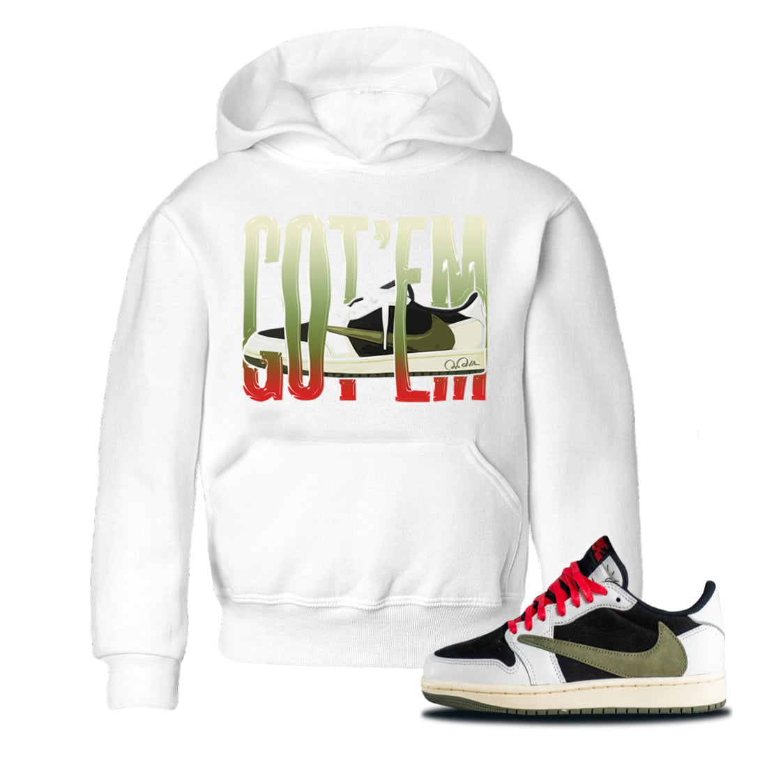 Air Jordan 1 Travis Scott Olive Sneaker Match Tees Wiggling Gotem Streetwear Sneaker Shirt AJ1 OG Travis Scott Olive Sneaker Release Tees Kids Shirts White 1