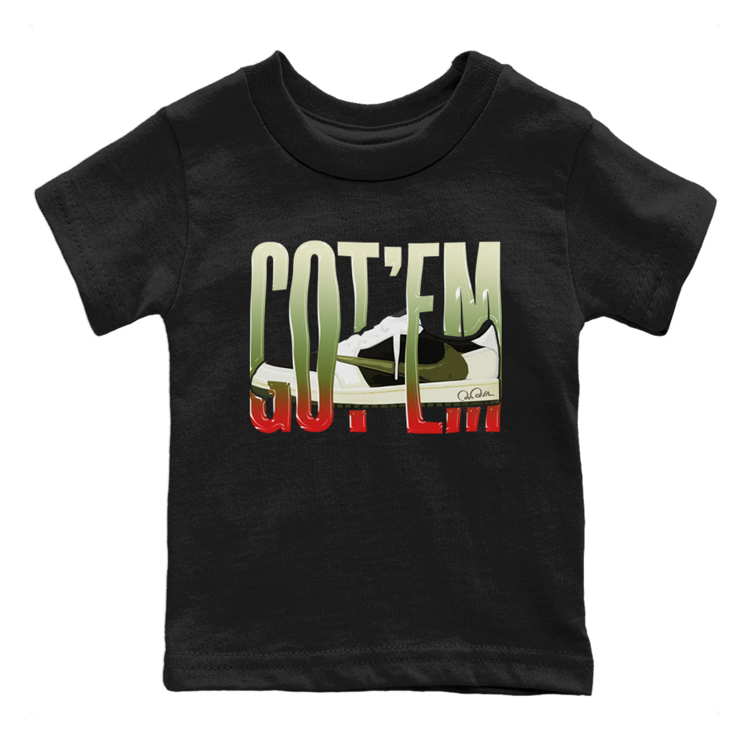 Air Jordan 1 Travis Scott Olive Sneaker Match Tees Wiggling Gotem Streetwear Sneaker Shirt AJ1 OG Travis Scott Olive Sneaker Release Tees Kids Shirts Black 2