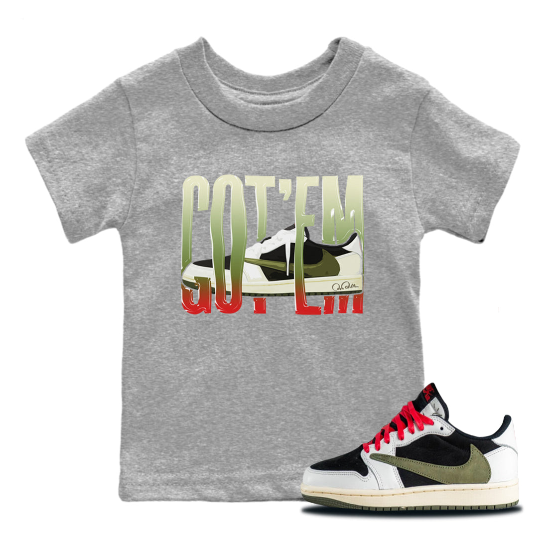 Air Jordan 1 Travis Scott Olive Wiggling Gotem Baby and Kids Streetwear Sneaker Shirt AJ1 OG Travis Scott Olive Kids Streetwear Sneaker Shirt Size Chart