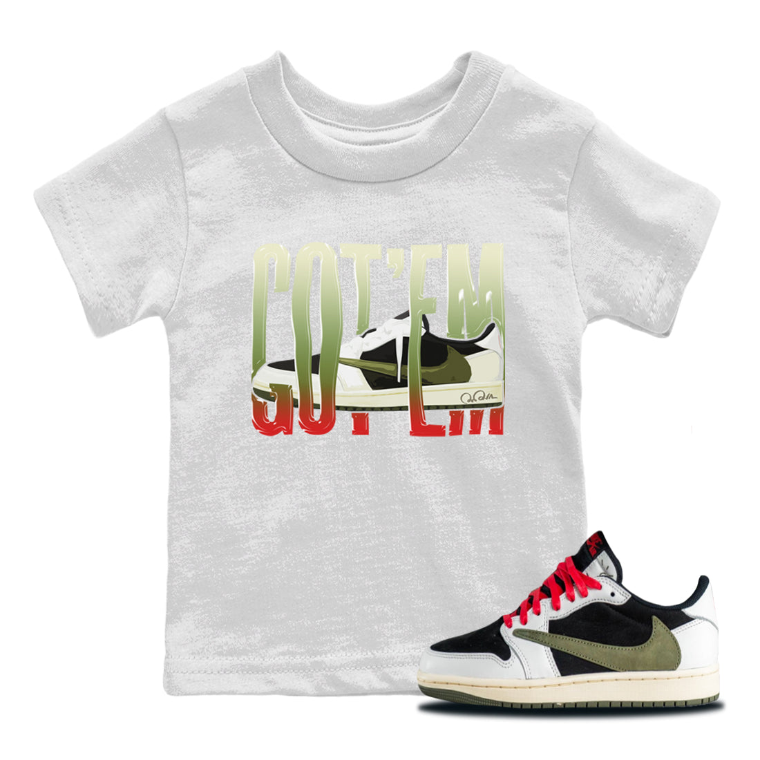 Air Jordan 1 Travis Scott Olive Sneaker Match Tees Wiggling Gotem Streetwear Sneaker Shirt AJ1 OG Travis Scott Olive Sneaker Release Tees Kids Shirts White 1