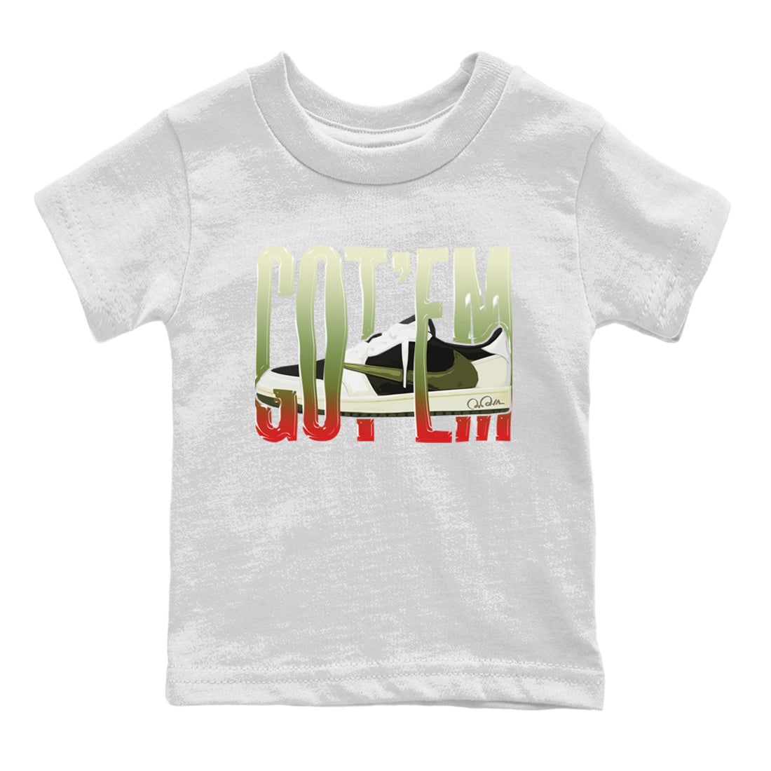 Air Jordan 1 Travis Scott Olive Sneaker Match Tees Wiggling Gotem Streetwear Sneaker Shirt AJ1 OG Travis Scott Olive Sneaker Release Tees Kids Shirts White 2
