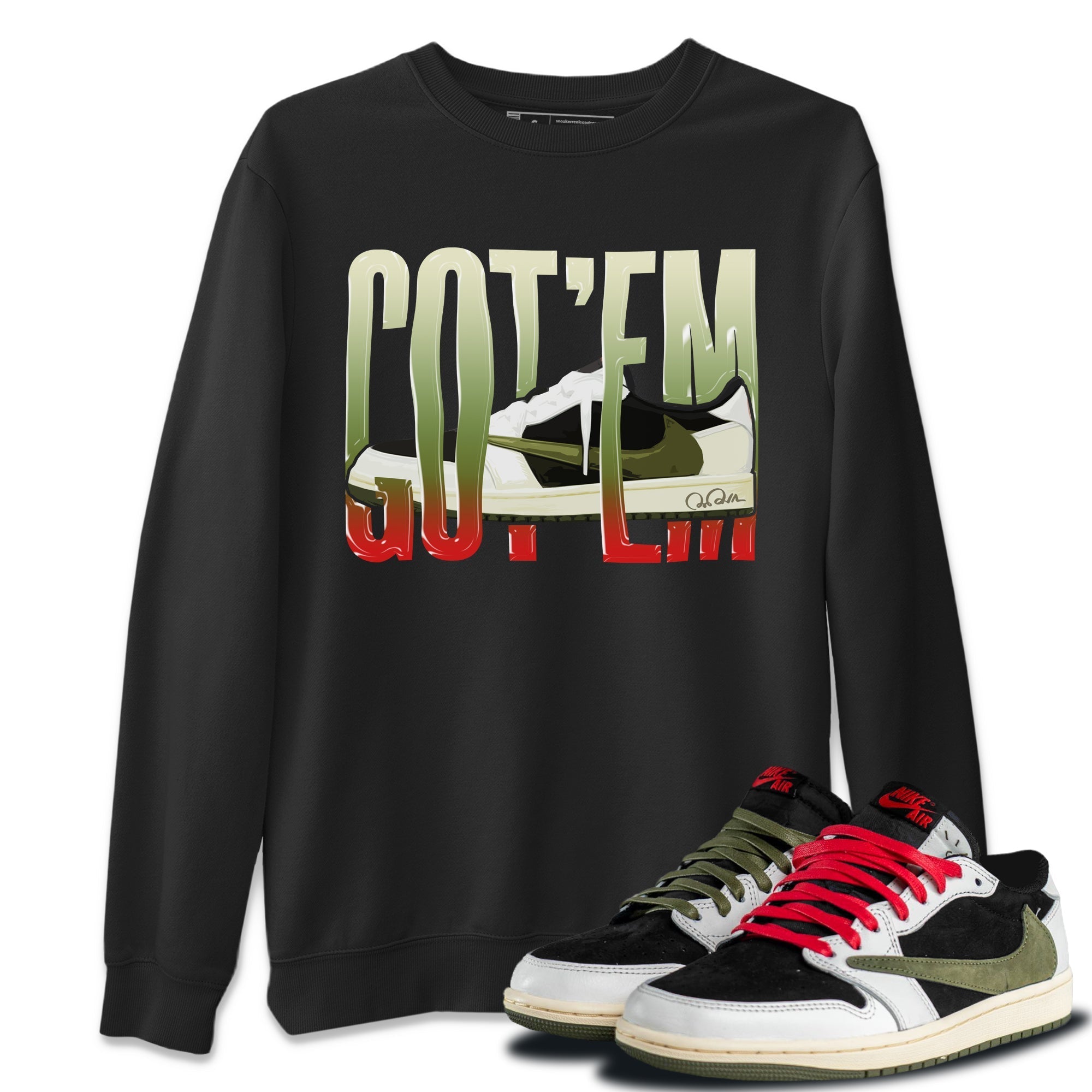 Air Jordan 1 Travis Scott Olive Sneaker Match Tees Wiggling Gotem Streetwear Sneaker Shirt AJ1 OG Travis Scott Olive Sneaker Release Tees Unisex Shirts Black 1