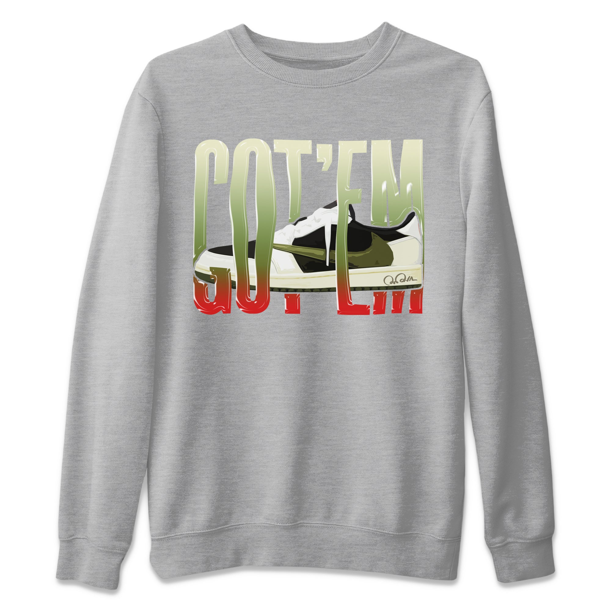 Air Jordan 1 Travis Scott Olive Sneaker Match Tees Wiggling Gotem Streetwear Sneaker Shirt AJ1 OG Travis Scott Olive Sneaker Release Tees Unisex Shirts Heather Grey 2