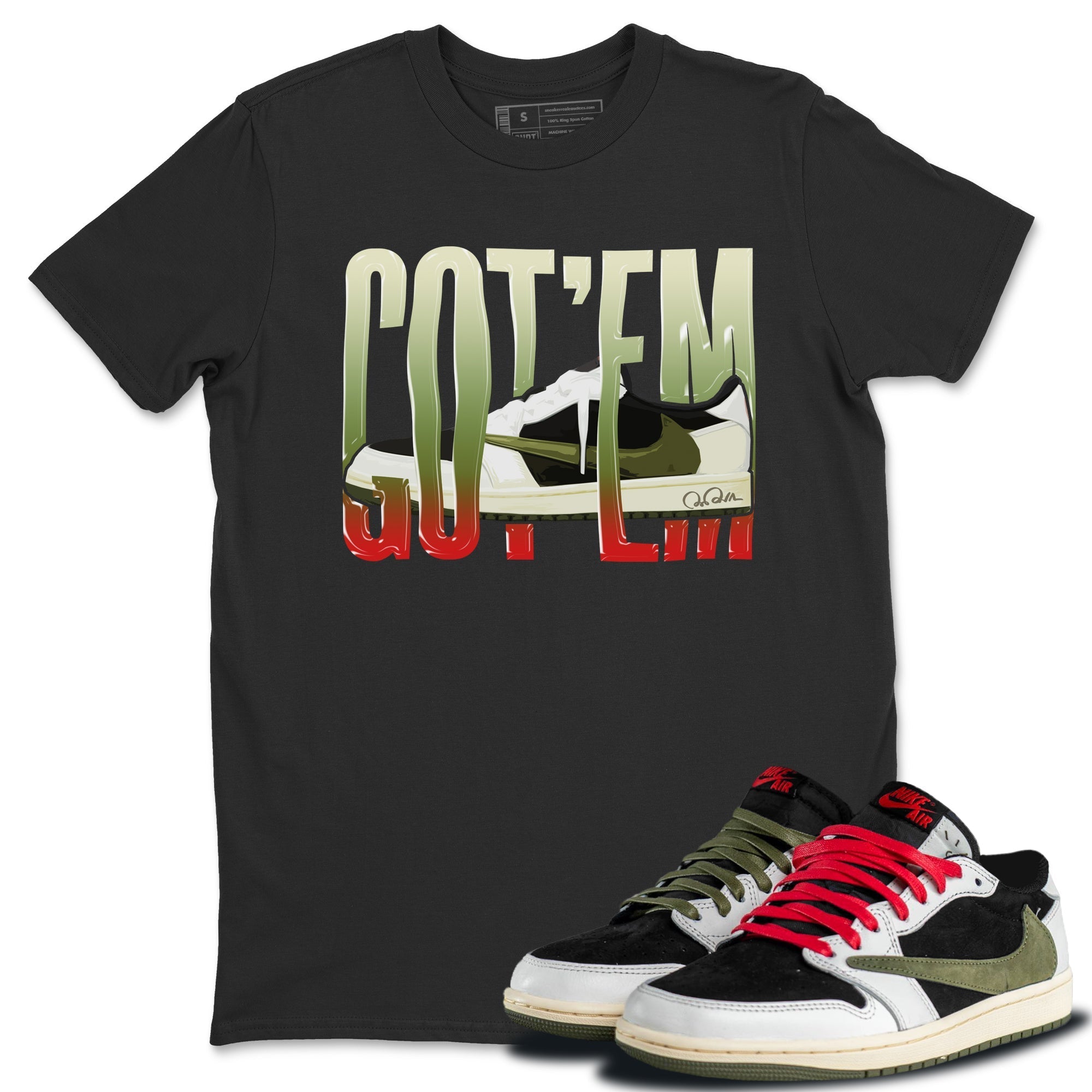 Air Jordan 1 Travis Scott Olive Sneaker Match Tees Wiggling Gotem Streetwear Sneaker Shirt AJ1 OG Travis Scott Olive Sneaker Release Tees Unisex Shirts Black 1