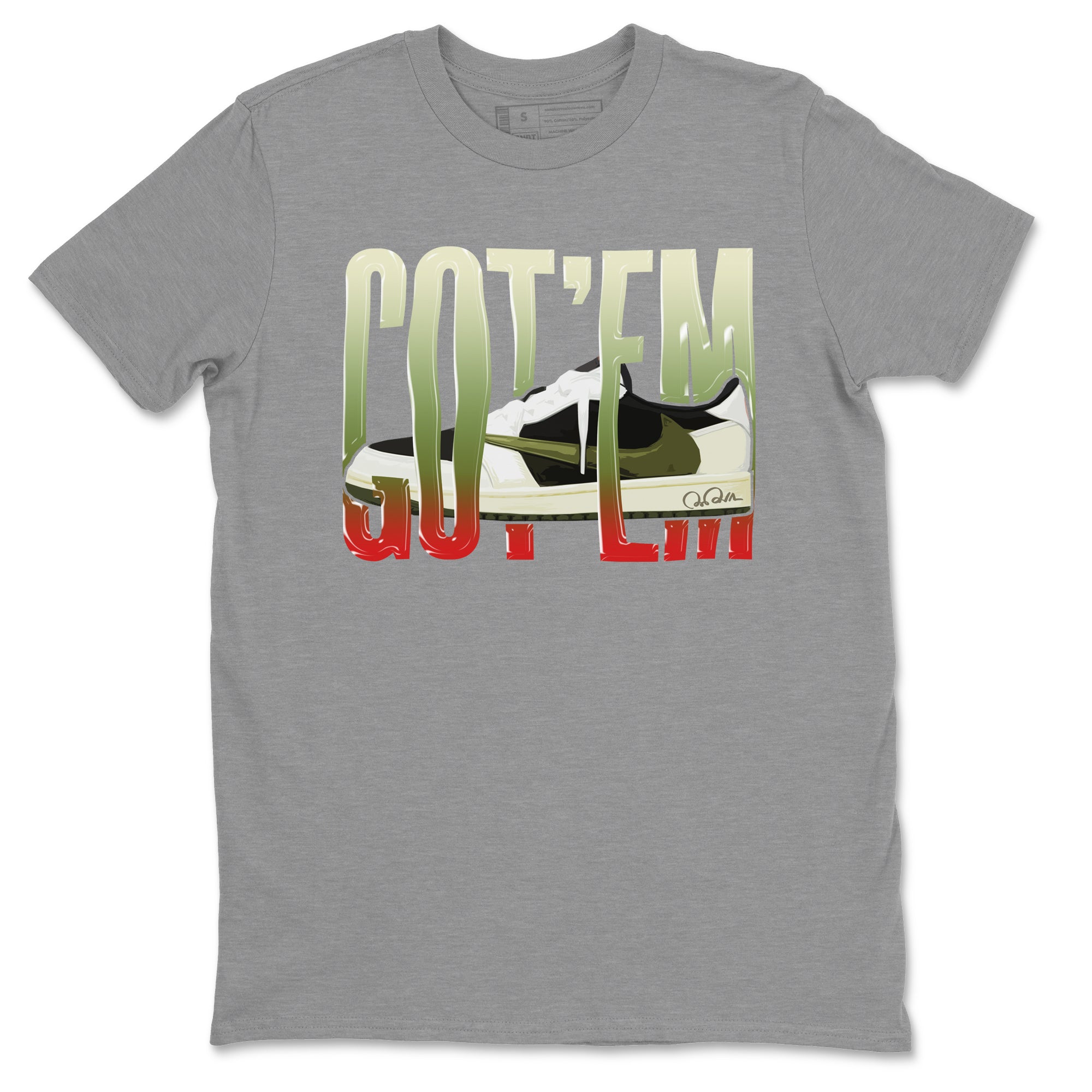 Air Jordan 1 Travis Scott Olive Sneaker Match Tees Wiggling Gotem Streetwear Sneaker Shirt AJ1 OG Travis Scott Olive Sneaker Release Tees Unisex Shirts Heather Grey 2