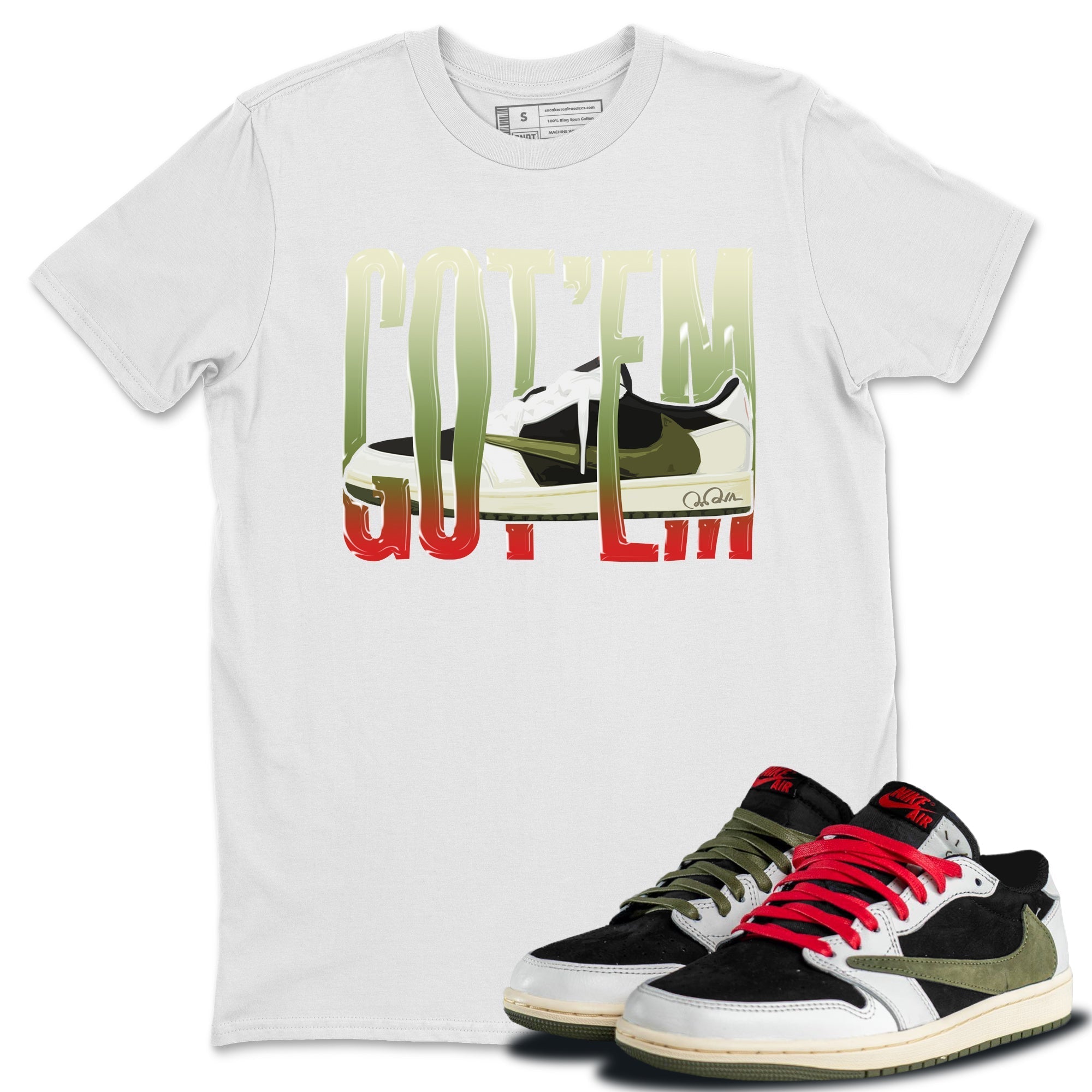 Air Jordan 1 Travis Scott Olive Sneaker Match Tees Wiggling Gotem Streetwear Sneaker Shirt AJ1 OG Travis Scott Olive Sneaker Release Tees Unisex Shirts White 1