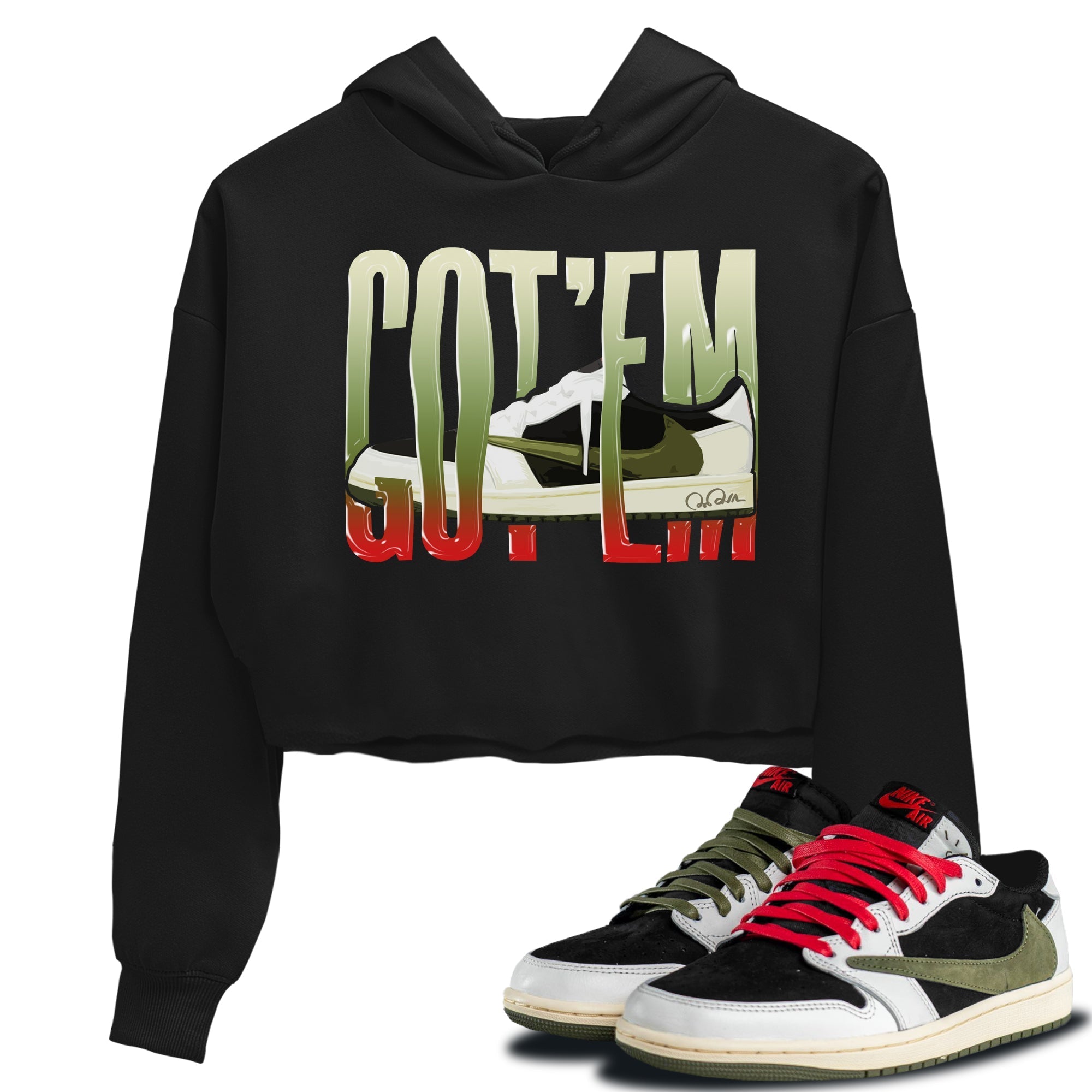 Air Jordan 1 Travis Scott Olive Sneaker Match Tees Wiggling Gotem Streetwear Sneaker Shirt AJ1 OG Travis Scott Olive Sneaker Release Tees Women's Shirts Black 1