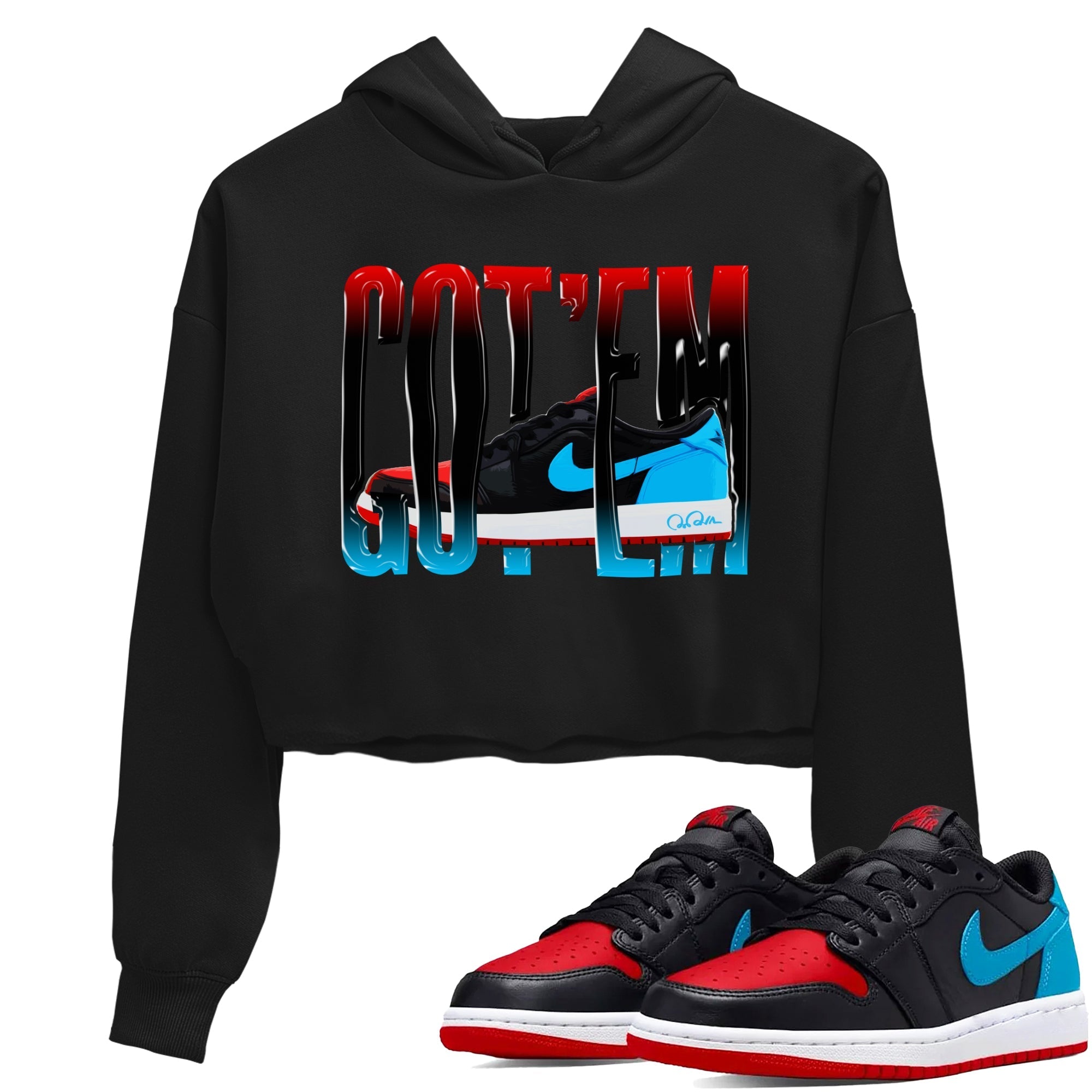 Air Jordan 1 UNC to Chicago Sneaker Match Tees Wiggling Gotem Streetwear Sneaker Shirt AJ1 UNC to Chicago Sneaker Release Tees Women's Shirts Black 1