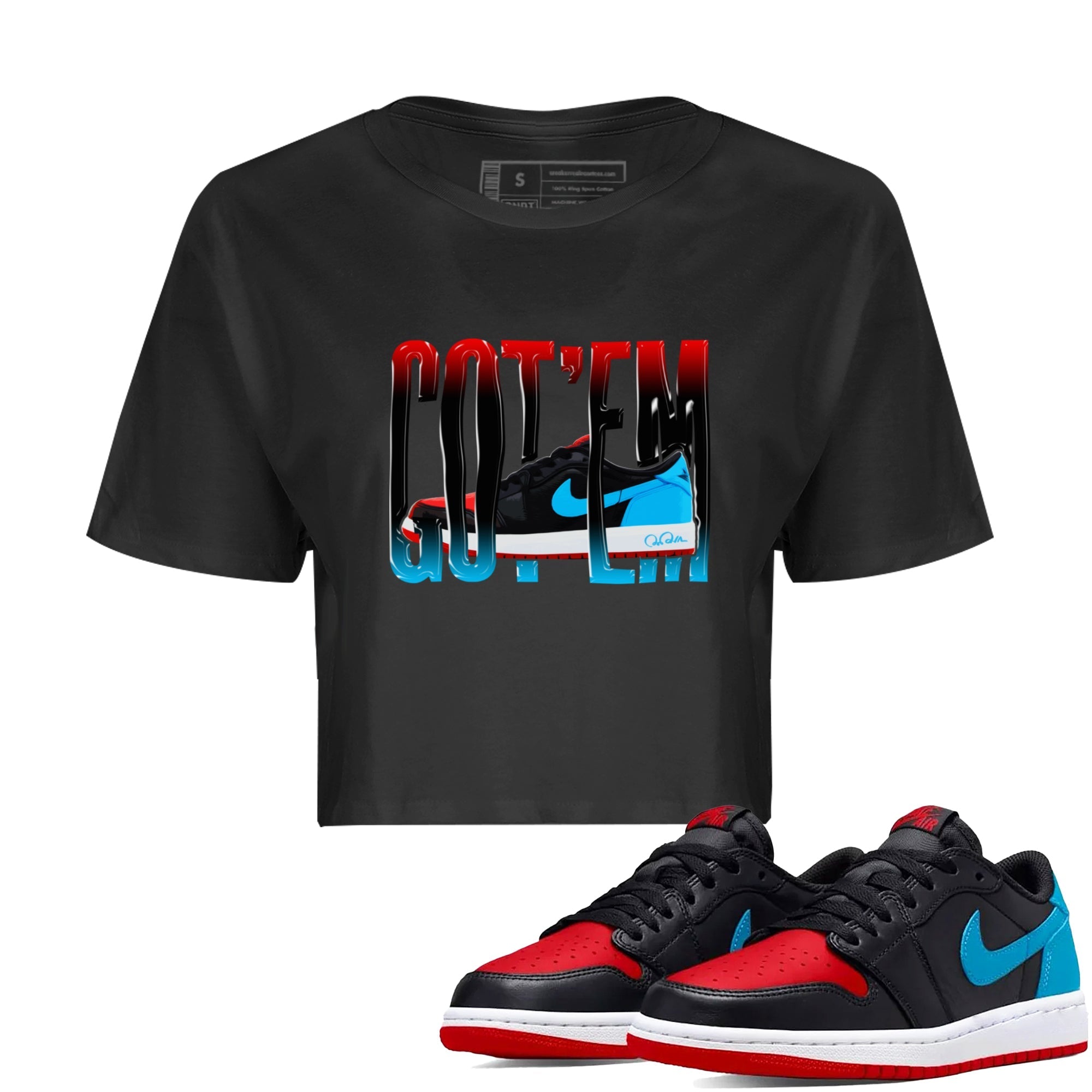 Air Jordan 1 UNC to Chicago Sneaker Match Tees Wiggling Gotem Streetwear Sneaker Shirt AJ1 UNC to Chicago Sneaker Release Tees Women's Shirts Black 1