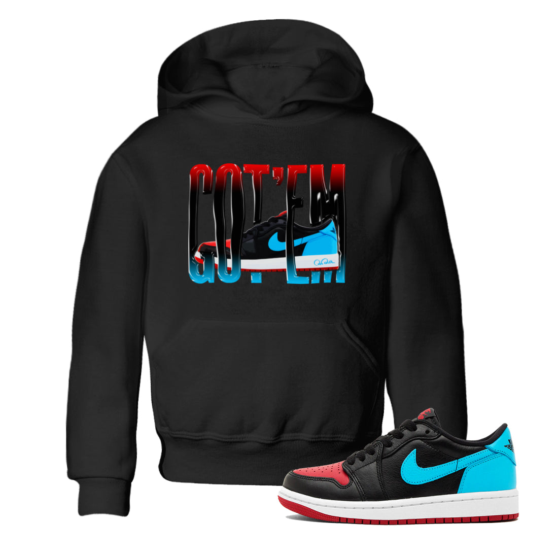 Air Jordan 1 UNC to Chicago Sneaker Match Tees Wiggling Gotem Streetwear Sneaker Shirt AJ1 UNC to Chicago Sneaker Release Tees Kids Shirts Black 1