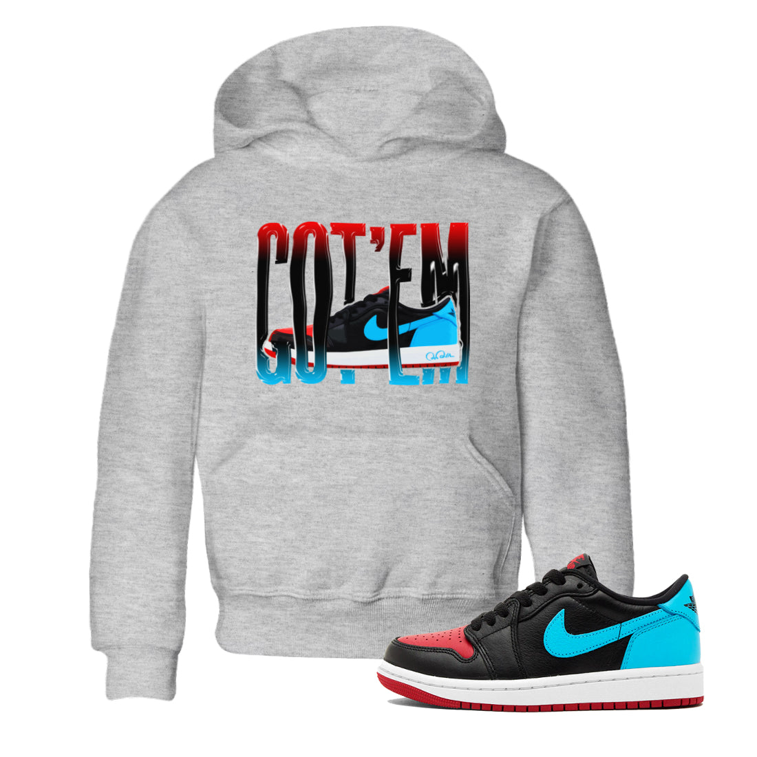 Air Jordan 1 UNC to Chicago Sneaker Match Tees Wiggling Gotem Streetwear Sneaker Shirt AJ1 UNC to Chicago Sneaker Release Tees Kids Shirts Heather Grey 1