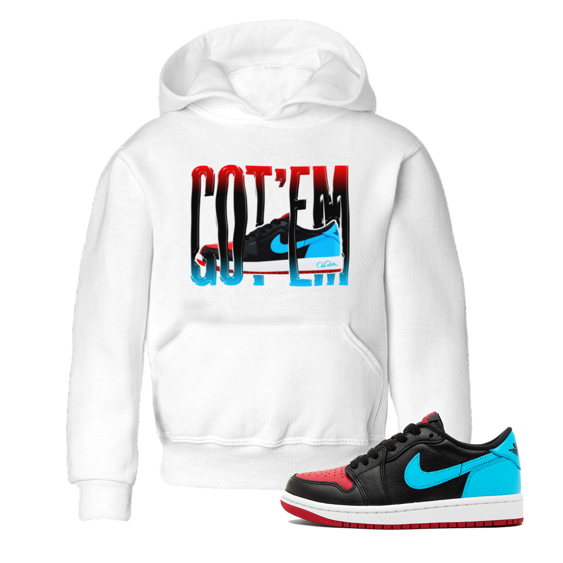 Air Jordan 1 UNC to Chicago Sneaker Match Tees Wiggling Gotem Streetwear Sneaker Shirt AJ1 UNC to Chicago Sneaker Release Tees Kids Shirts White 1