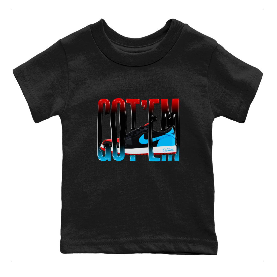 Air Jordan 1 UNC to Chicago Sneaker Match Tees Wiggling Gotem Streetwear Sneaker Shirt AJ1 UNC to Chicago Sneaker Release Tees Kids Shirts Black 2