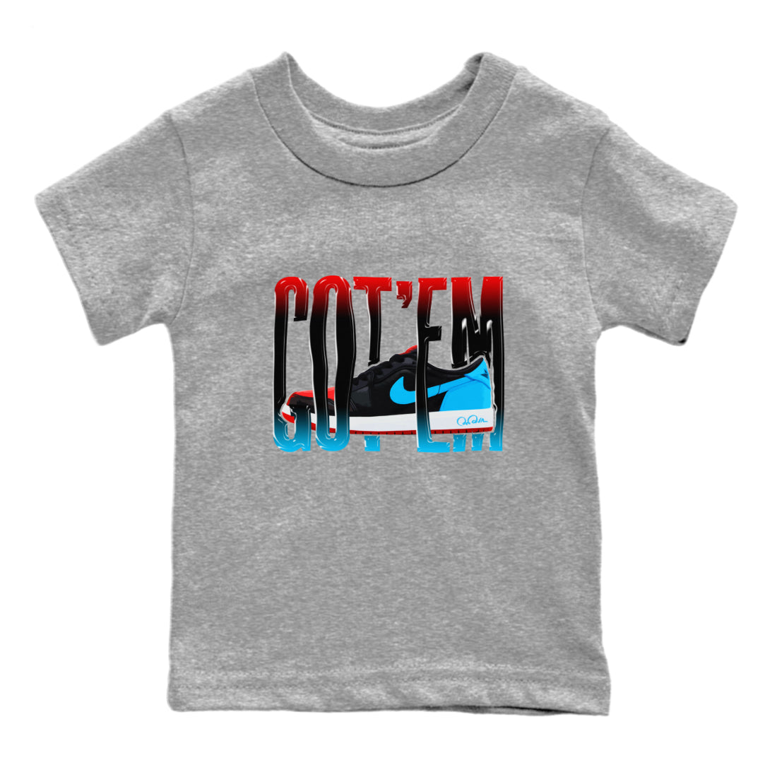Air Jordan 1 UNC to Chicago Sneaker Match Tees Wiggling Gotem Streetwear Sneaker Shirt AJ1 UNC to Chicago Sneaker Release Tees Kids Shirts Heather Grey 2