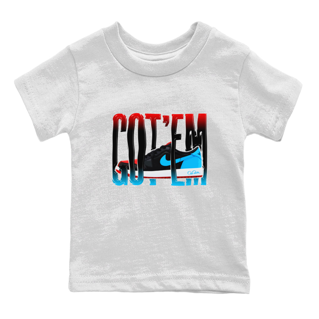Air Jordan 1 UNC to Chicago Sneaker Match Tees Wiggling Gotem Streetwear Sneaker Shirt AJ1 UNC to Chicago Sneaker Release Tees Kids Shirts White 2