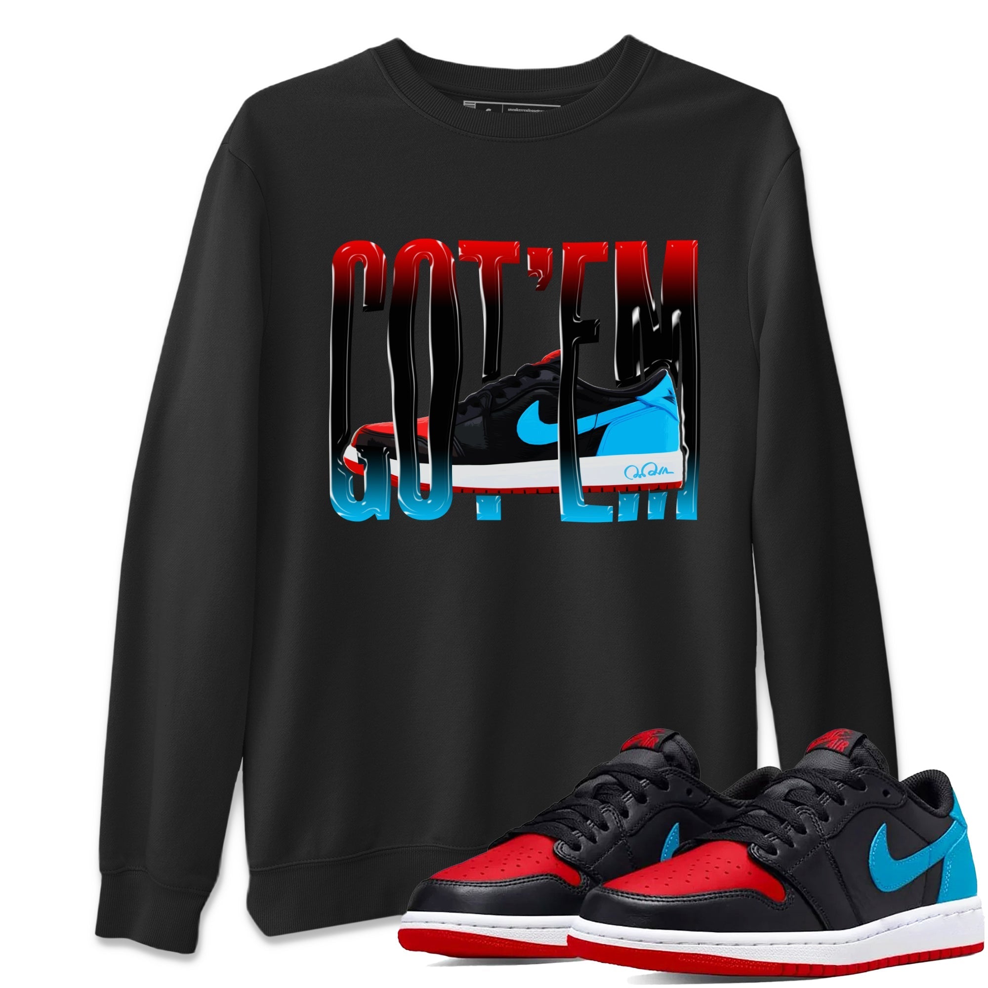 Air Jordan 1 UNC to Chicago Sneaker Match Tees Wiggling Gotem Streetwear Sneaker Shirt AJ1 UNC to Chicago Sneaker Release Tees Unisex Shirts Black 1