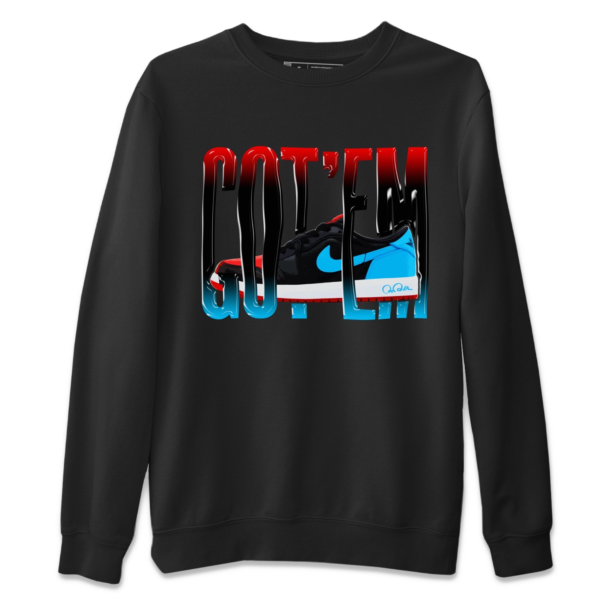 Air Jordan 1 UNC to Chicago Sneaker Match Tees Wiggling Gotem Streetwear Sneaker Shirt AJ1 UNC to Chicago Sneaker Release Tees Unisex Shirts Black 2