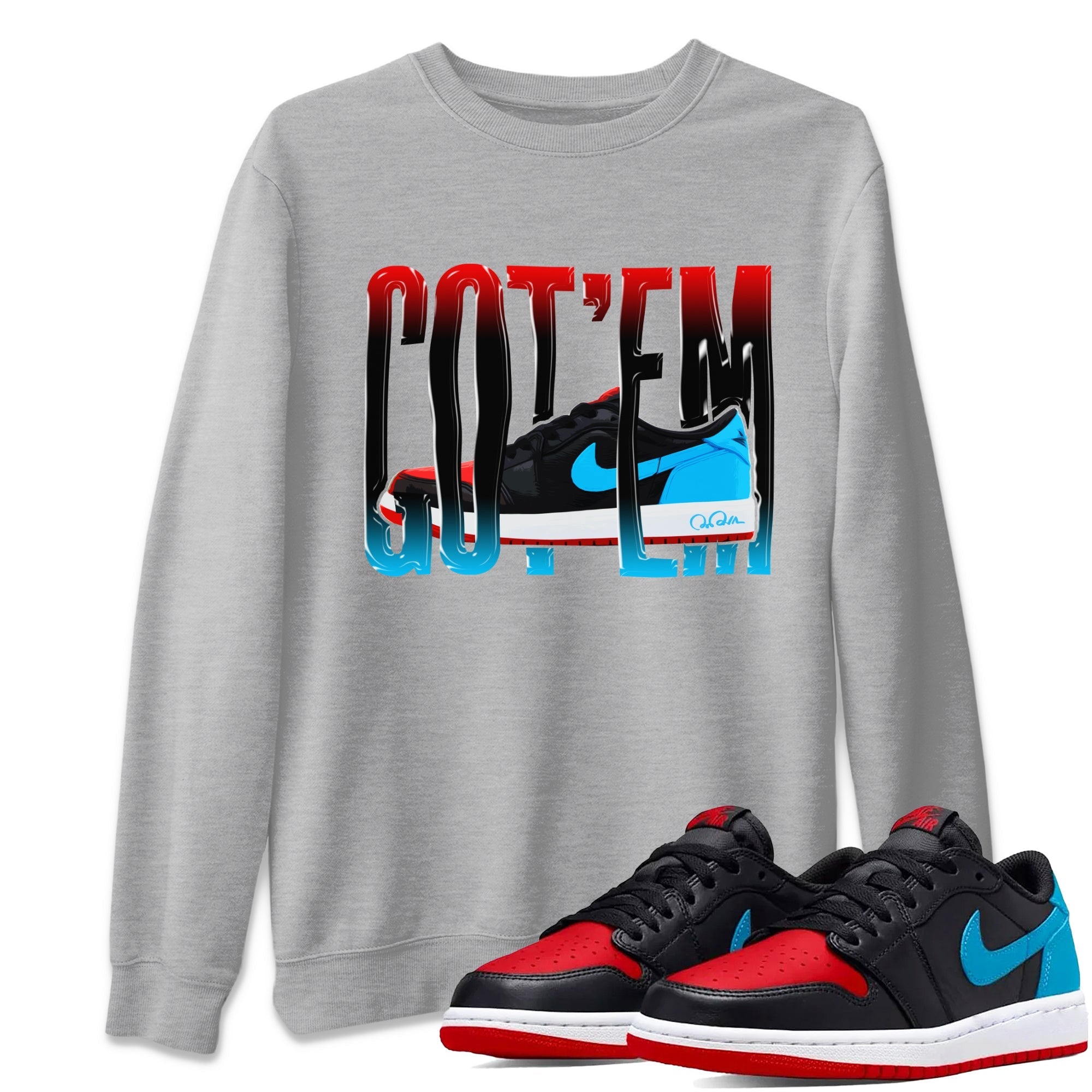Air Jordan 1 UNC to Chicago Sneaker Match Tees Wiggling Gotem Streetwear Sneaker Shirt AJ1 UNC to Chicago Sneaker Release Tees Unisex Shirts Heather Grey 1