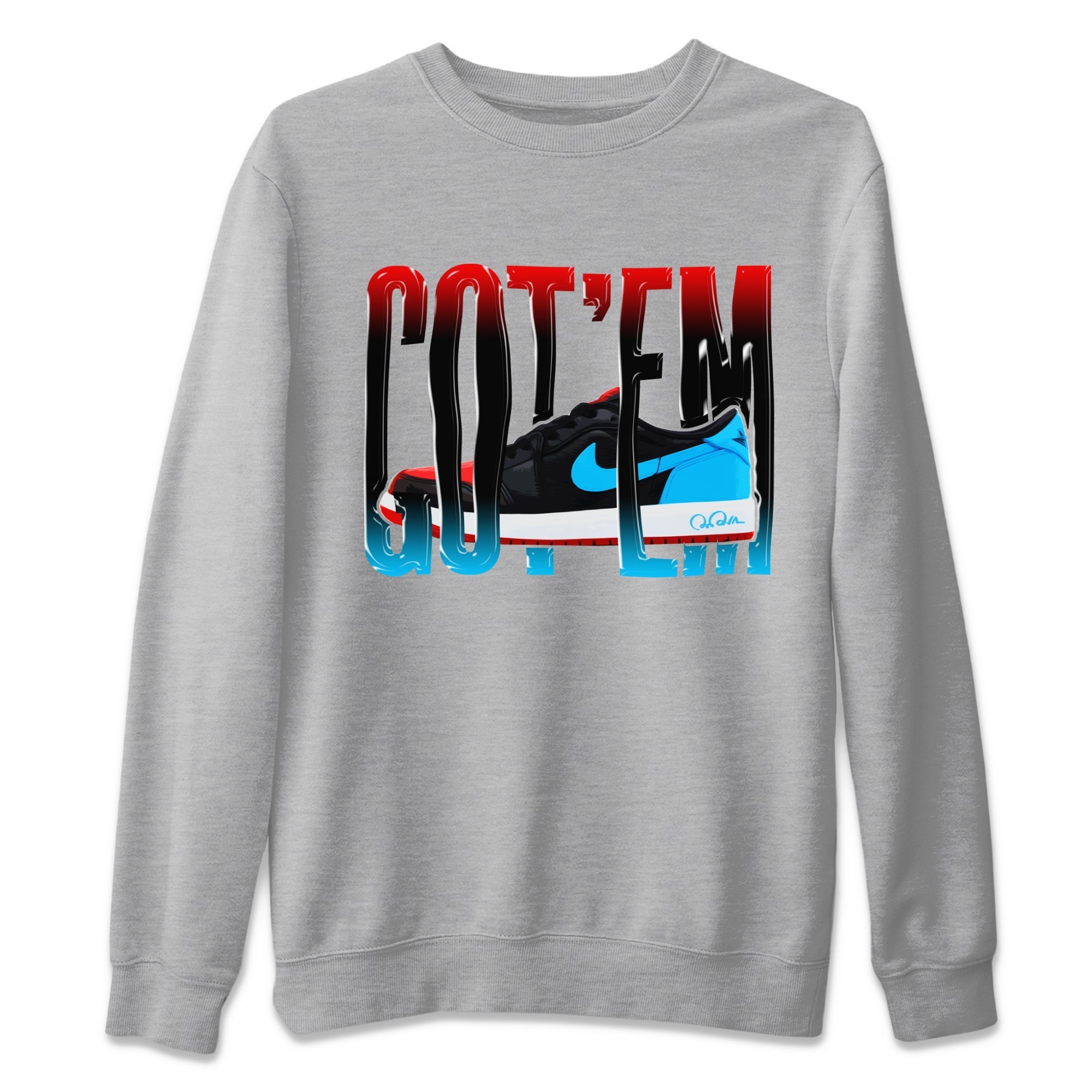 Air Jordan 1 UNC to Chicago Sneaker Match Tees Wiggling Gotem Streetwear Sneaker Shirt AJ1 UNC to Chicago Sneaker Release Tees Unisex Shirts Heather Grey 2