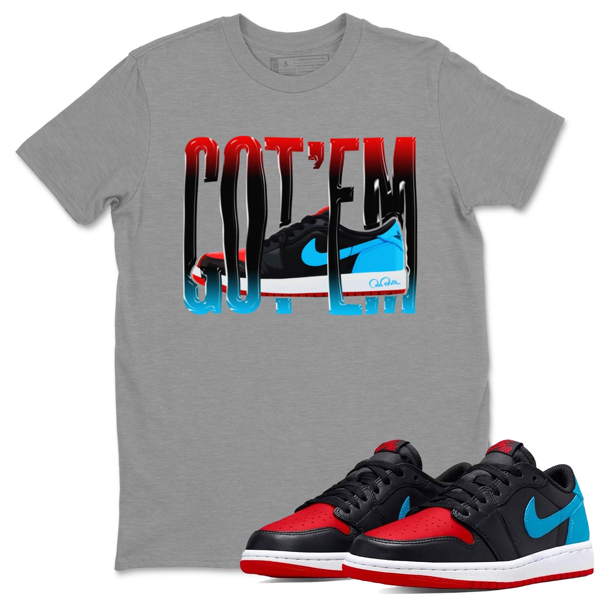 Air Jordan 1 UNC to Chicago Sneaker Match Tees Wiggling Gotem Streetwear Sneaker Shirt AJ1 UNC to Chicago Sneaker Release Tees Unisex Shirts Heather Grey 1