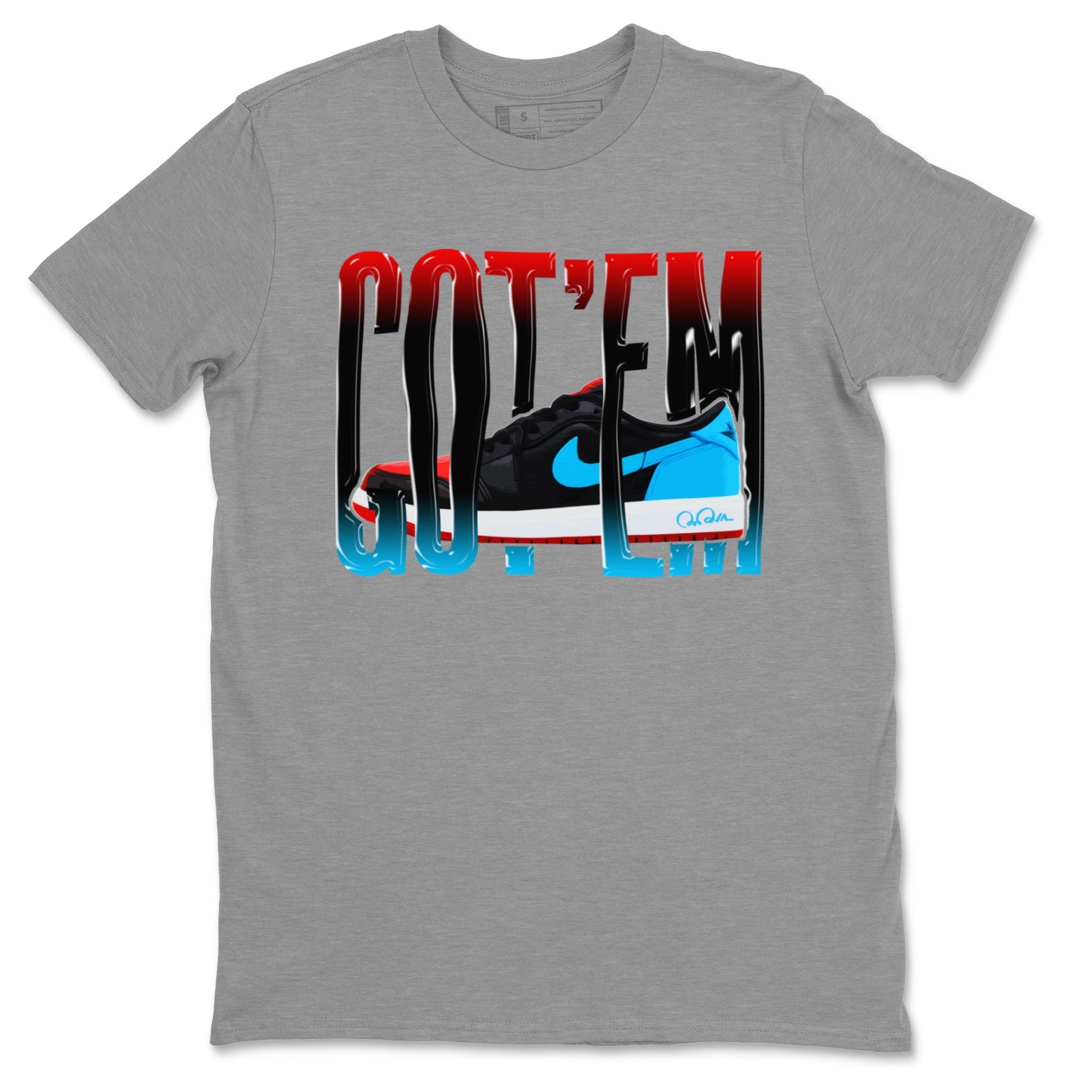 Air Jordan 1 UNC to Chicago Sneaker Match Tees Wiggling Gotem Streetwear Sneaker Shirt AJ1 UNC to Chicago Sneaker Release Tees Unisex Shirts Heather Grey 2