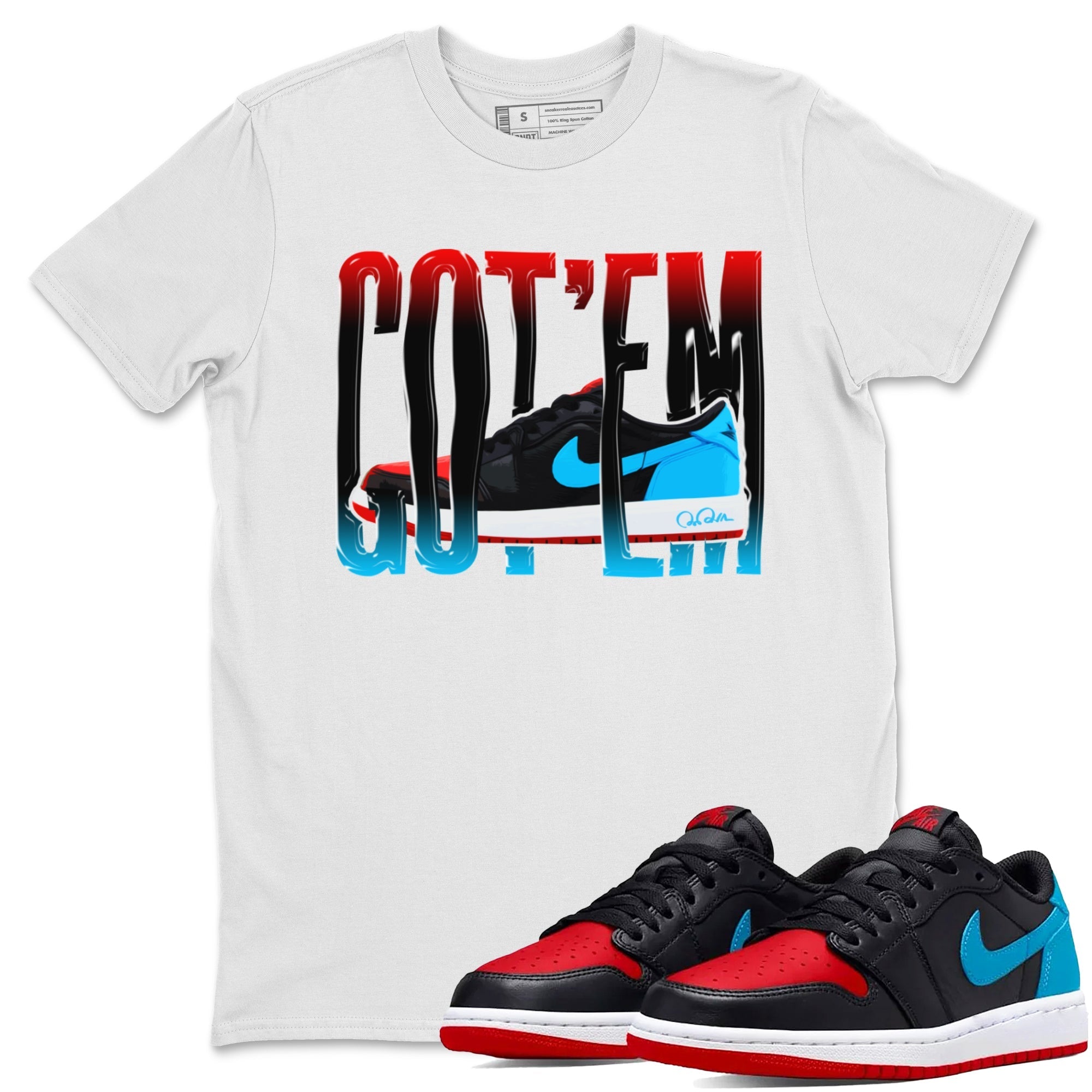 Air Jordan 1 UNC to Chicago Sneaker Match Tees Wiggling Gotem Streetwear Sneaker Shirt AJ1 UNC to Chicago Sneaker Release Tees Unisex Shirts White 1