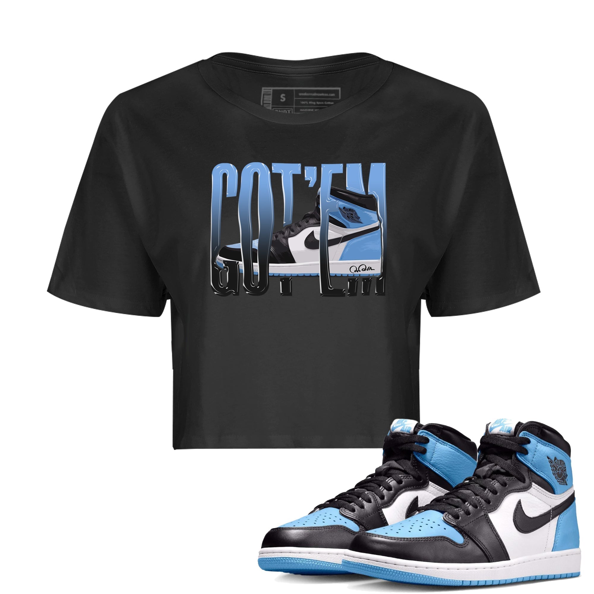 Air Jordan 1 Retro High OG UNC Toe Shirt to match Jordans Wiggling Gotem Streetwear Sneaker Shirt 1s UNC Toe Drip Gear Zone Sneaker Matching Clothing Crop T-Shirts Black 1