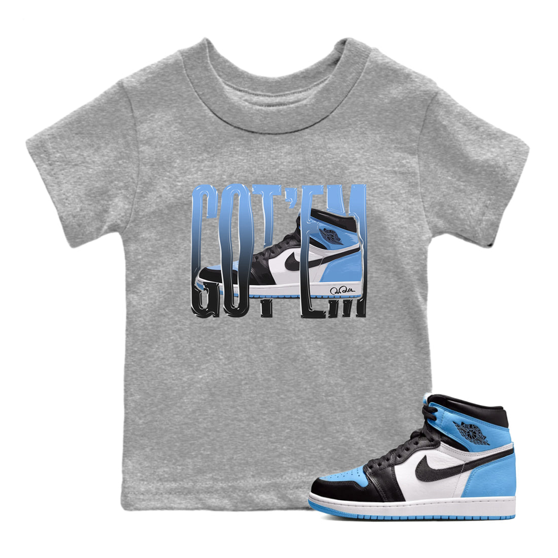 Air Jordan 1 UNC Toe Wiggling Gotem Baby and Kids Streetwear Sneaker Shirt AJ1 OG High UNC Toe Kids Streetwear Sneaker Shirt Size Chart