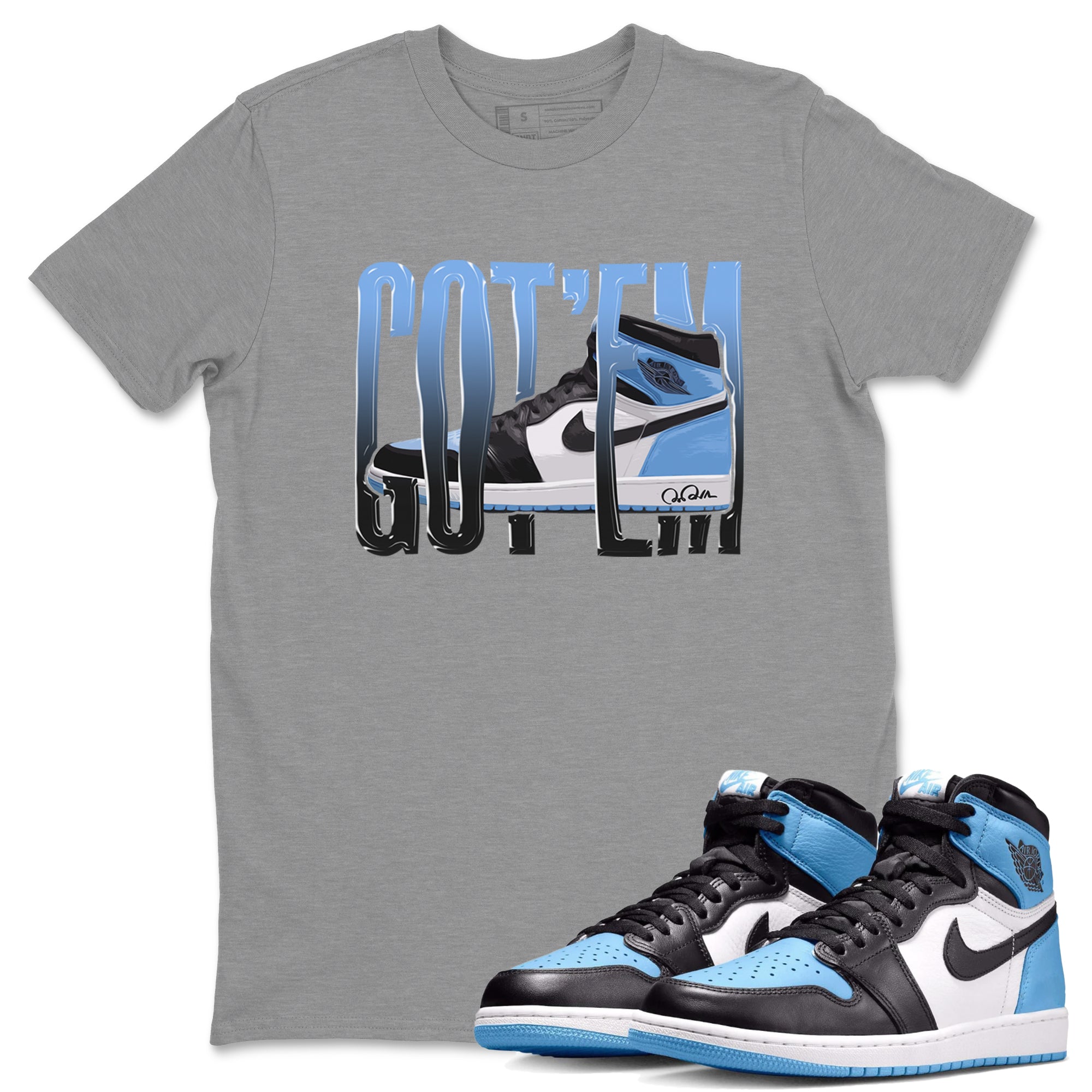 Air Jordan 1 UNC Toe Wiggling Gotem Crew Neck Streetwear Sneaker Shirt AJ1 OG High UNC Toe Sneaker T-Shirts Size Chart