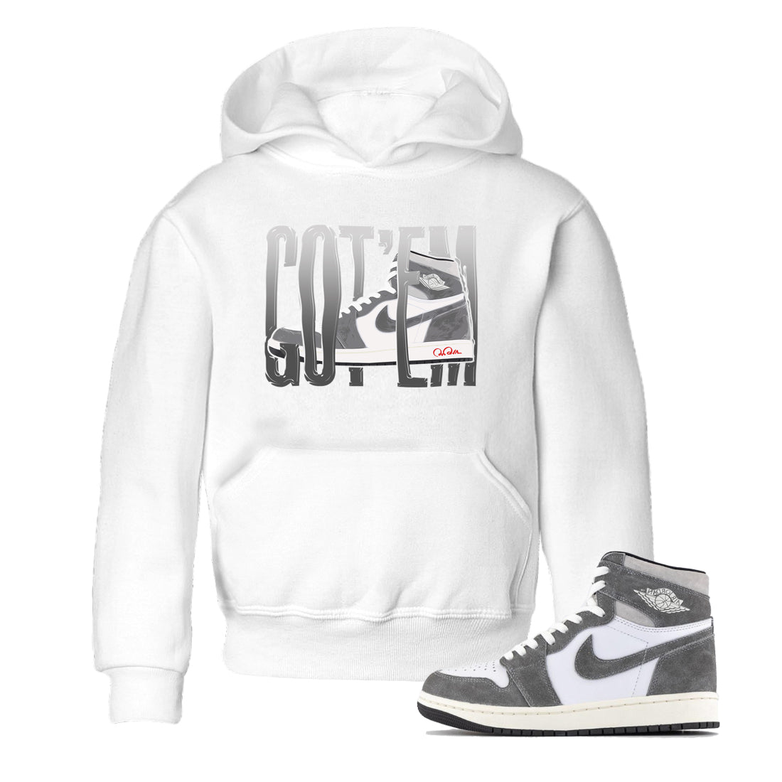 Air Jordan 1 Washed Heritage Sneaker Match Tees Wiggling Gotem Streetwear Sneaker Shirt AJ1 Washed Heritage Sneaker Release Tees Kids Shirts White 1