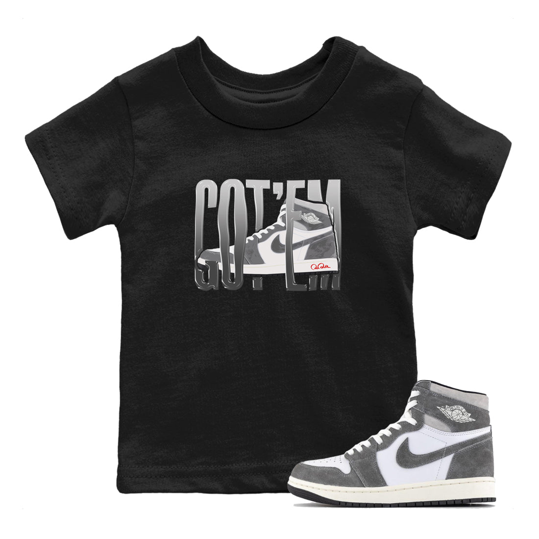 Air Jordan 1 Washed Heritage Sneaker Match Tees Wiggling Gotem Streetwear Sneaker Shirt AJ1 Washed Heritage Sneaker Release Tees Kids Shirts Black 1