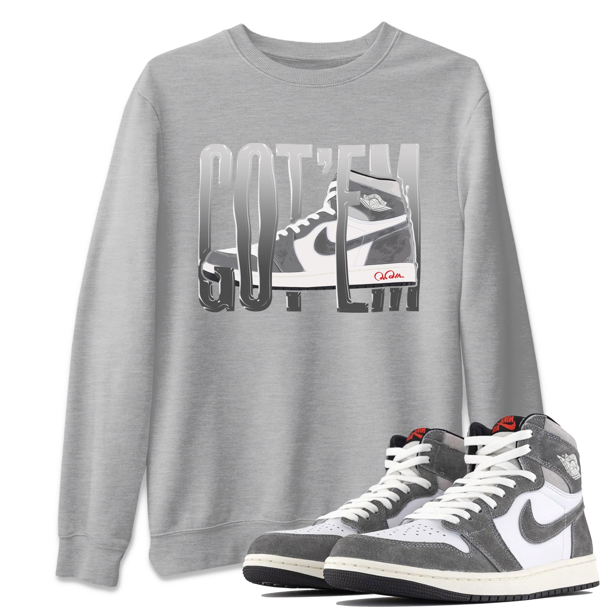 Air Jordan 1 Washed Heritage Sneaker Match Tees Wiggling Gotem Streetwear Sneaker Shirt AJ1 Washed Heritage Sneaker Release Tees Unisex Shirts Heather Grey 1