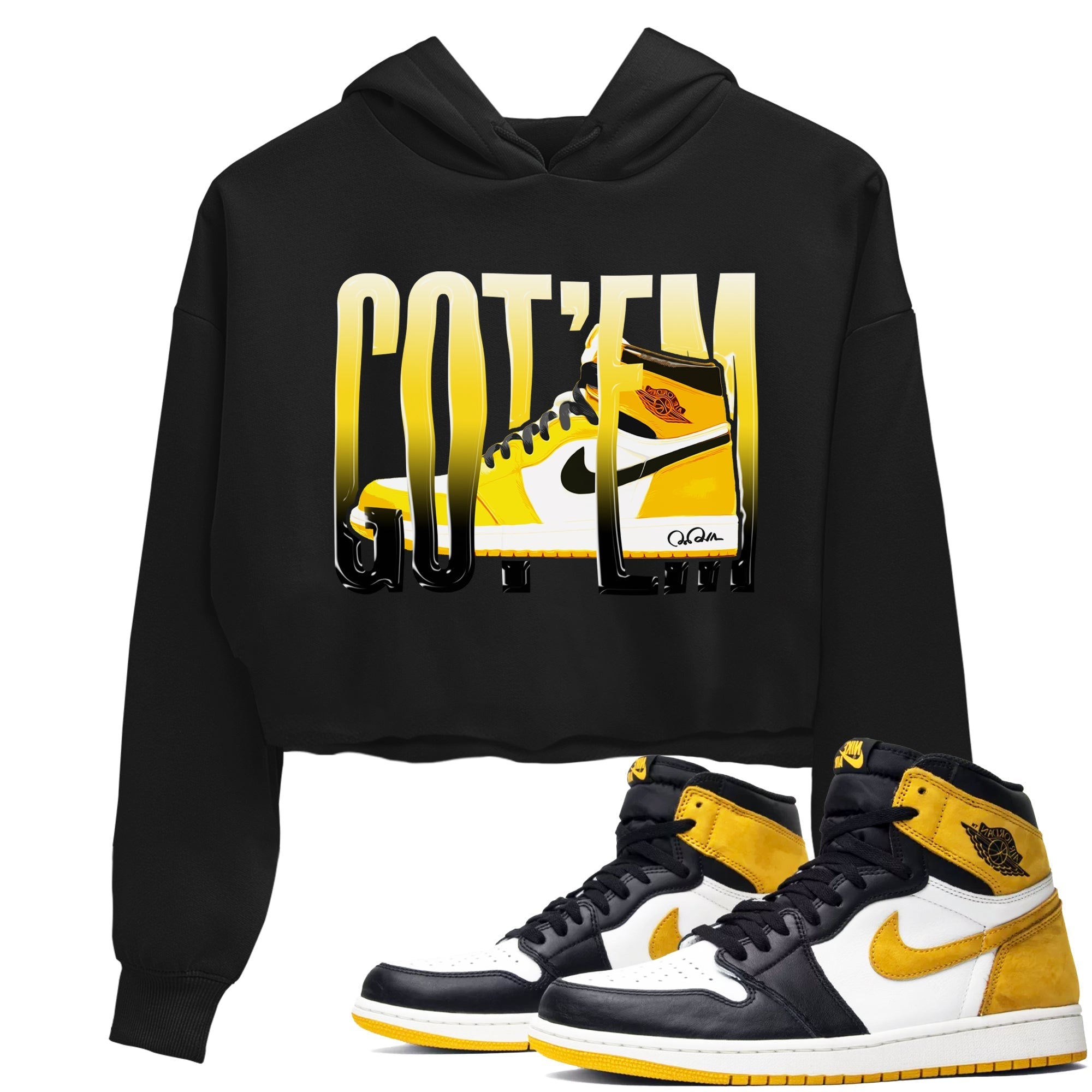 1s Yellow Ochre shirt to match jordans Wiggling Gotem sneaker tees streetwear brand Air Jordan 1 Yellow Ochre Drip Gear Zone Brand Black 1 crop length shirt