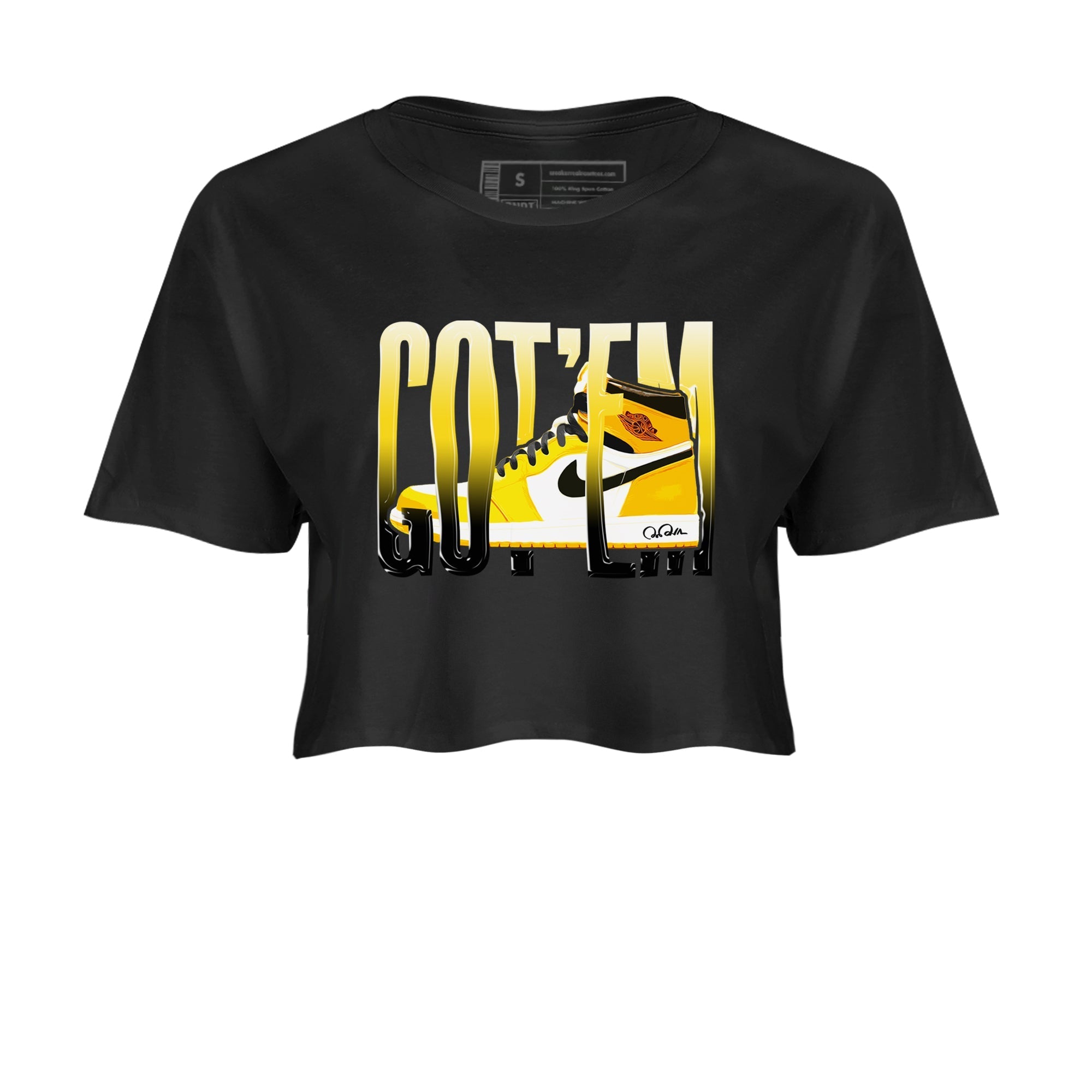 1s Yellow Ochre shirt to match jordans Wiggling Gotem sneaker tees streetwear brand Air Jordan 1 Yellow Ochre Drip Gear Zone Brand Black 2 crop length shirt