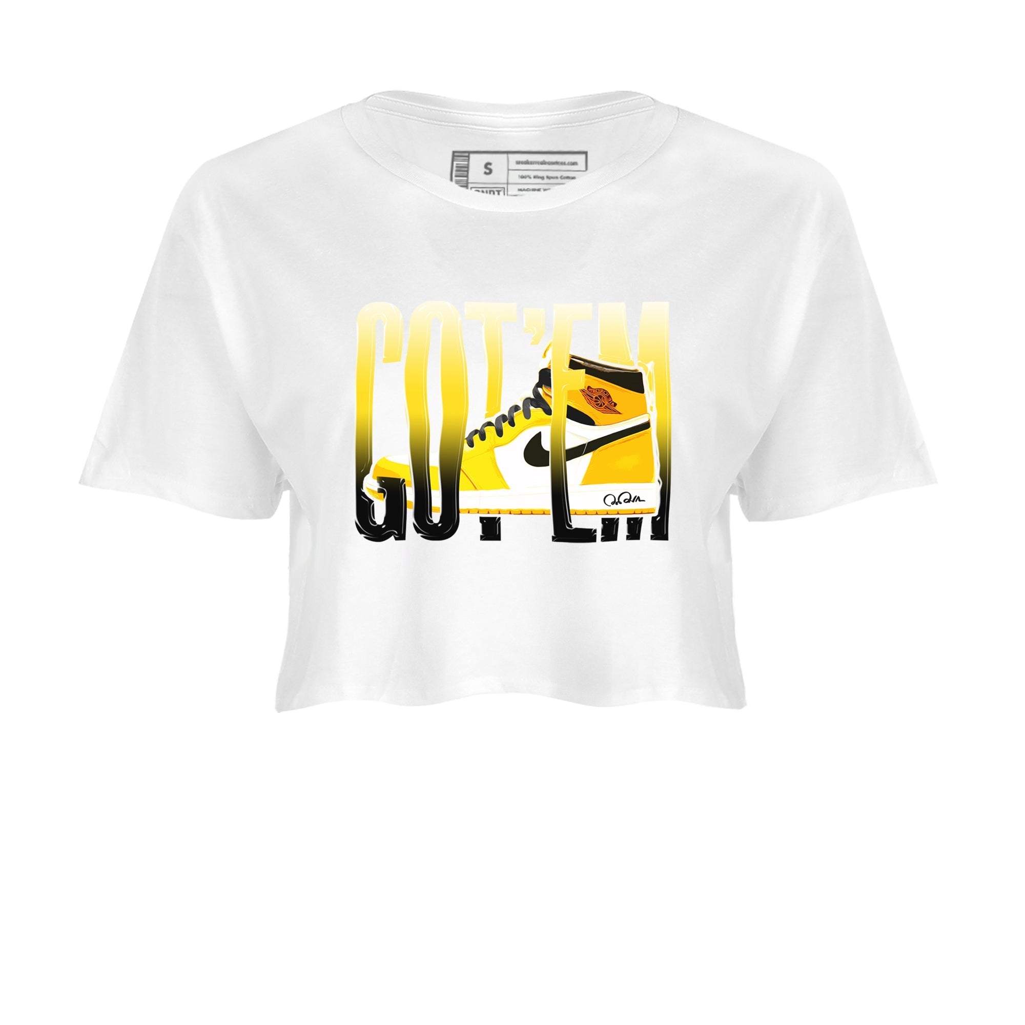 1s Yellow Ochre shirt to match jordans Wiggling Gotem sneaker tees streetwear brand Air Jordan 1 Yellow Ochre Drip Gear Zone Brand White 2 crop length shirt