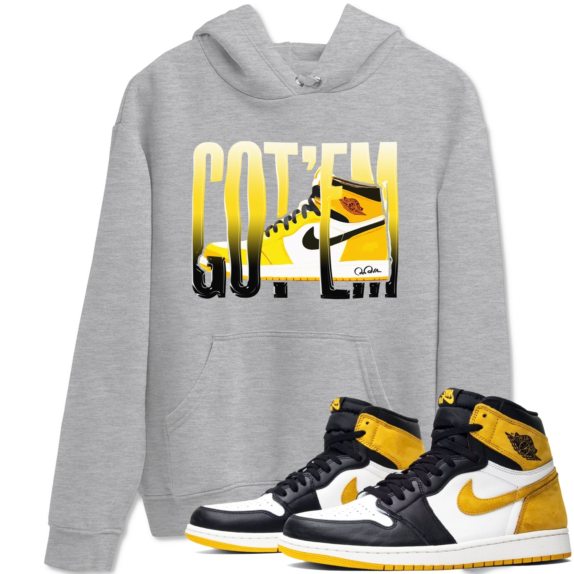 1s Yellow Ochre shirt to match jordans Wiggling Gotem sneaker tees streetwear brand Air Jordan 1 Yellow Ochre Drip Gear Zone Brand unisex cotton Heather Grey 1 crew neck shirt