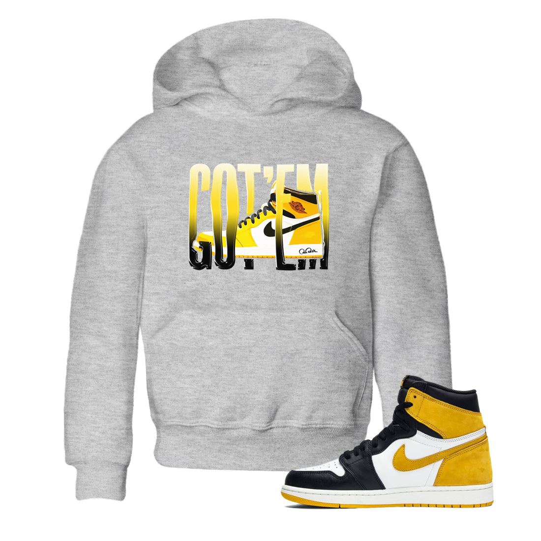 1s Yellow Ochre shirt to match jordans Wiggling Gotem sneaker tees streetwear brand Air Jordan 1 Yellow Ochre Drip Gear Zone Brand baby toddler Heather Grey 1 cotton Shirt