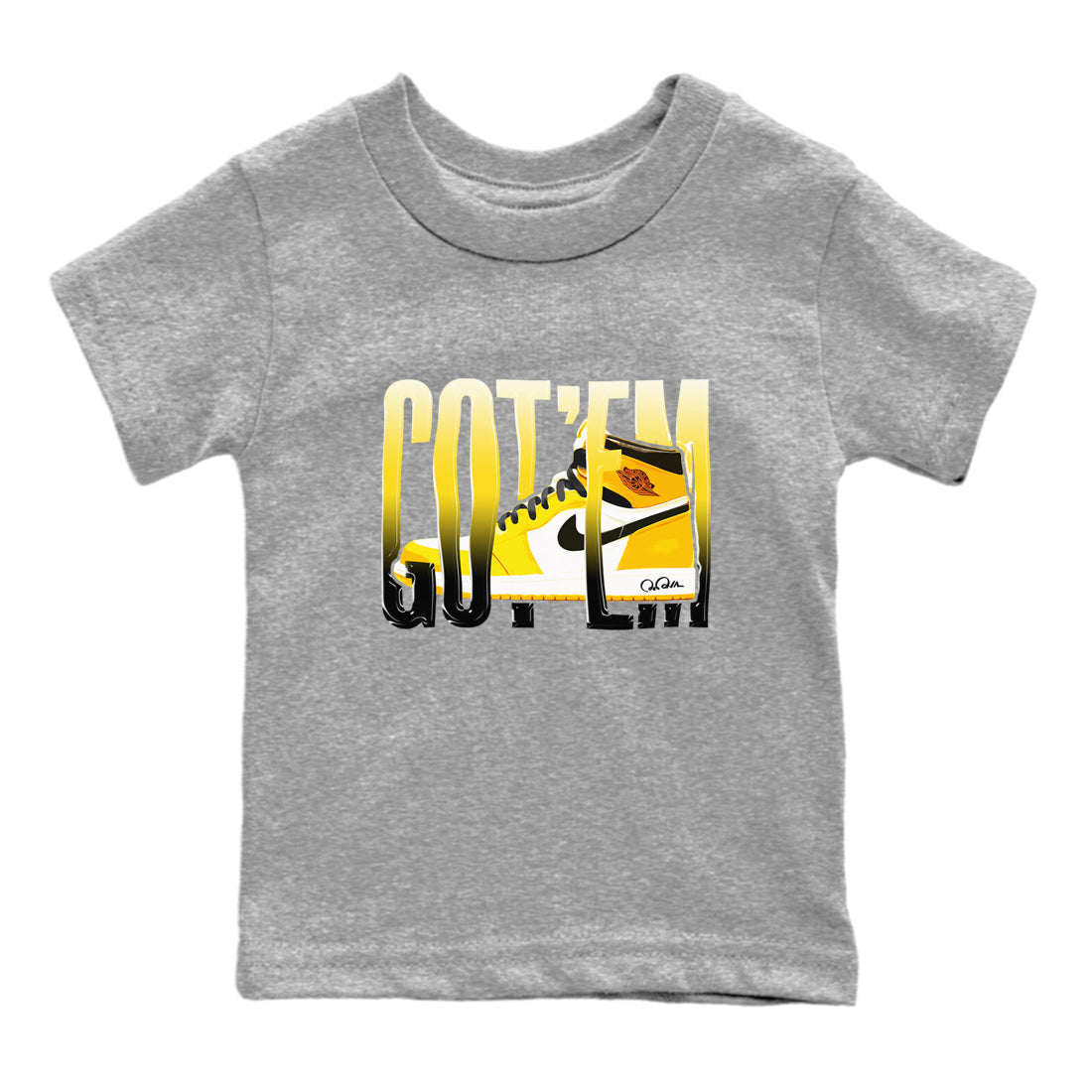 1s Yellow Ochre shirt to match jordans Wiggling Gotem sneaker tees streetwear brand Air Jordan 1 Yellow Ochre Drip Gear Zone Brand baby toddler Heather Grey 2 cotton Shirt