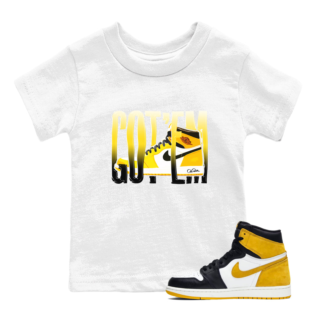 1s Yellow Ochre shirt to match jordans Wiggling Gotem sneaker tees streetwear brand Air Jordan 1 Yellow Ochre Drip Gear Zone Brand baby toddler White 1 cotton Shirt