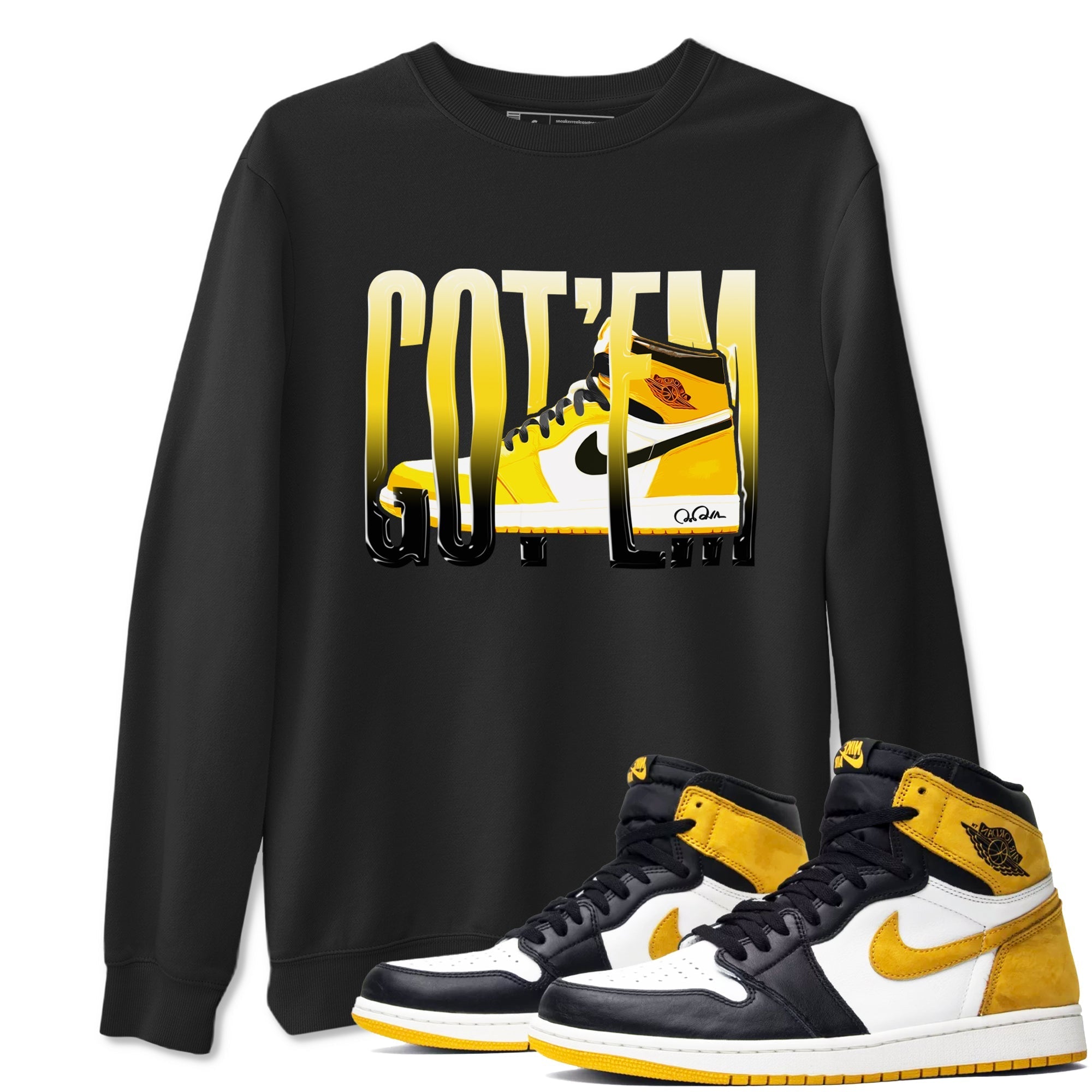 1s Yellow Ochre shirt to match jordans Wiggling Gotem sneaker tees streetwear brand Air Jordan 1 Yellow Ochre Drip Gear Zone Brand unisex cotton Black 1 crew neck shirt