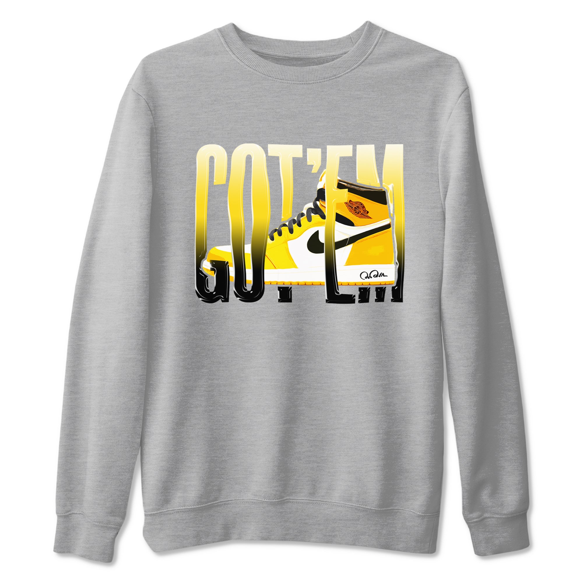 1s Yellow Ochre shirt to match jordans Wiggling Gotem sneaker tees streetwear brand Air Jordan 1 Yellow Ochre Drip Gear Zone Brand unisex cotton Heather Grey 2 crew neck shirt