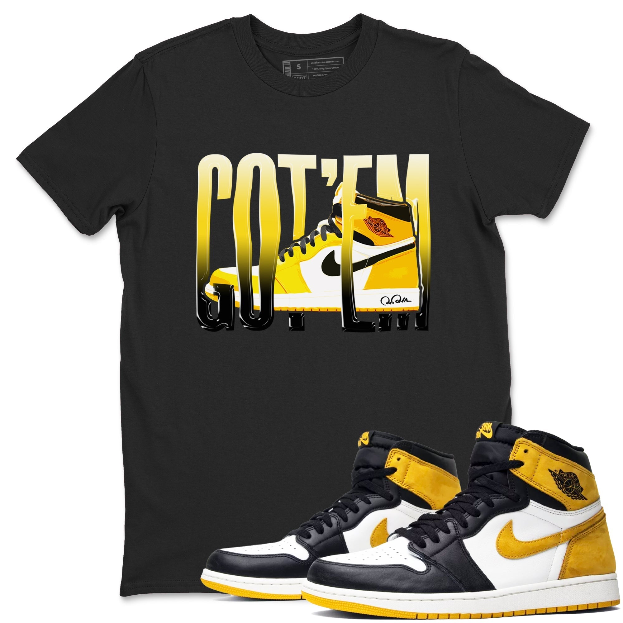 1s Yellow Ochre shirt to match jordans Wiggling Gotem sneaker tees streetwear brand Air Jordan 1 Yellow Ochre Drip Gear Zone Brand unisex cotton Black 1 crew neck shirt