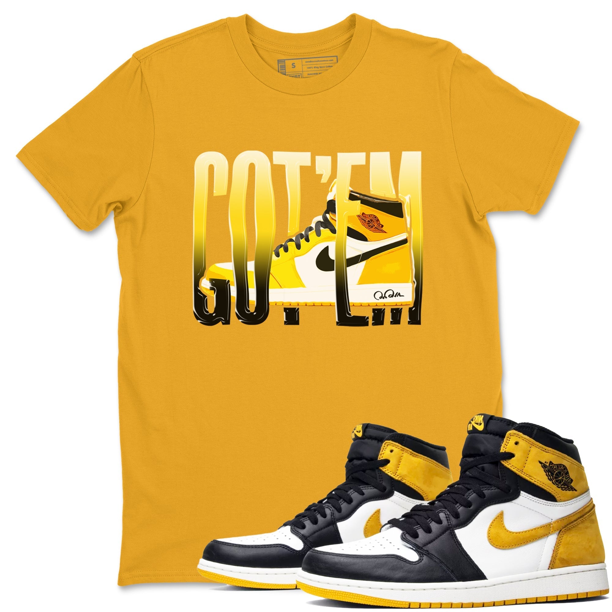 1s Yellow Ochre shirt to match jordans Wiggling Gotem sneaker tees streetwear brand Air Jordan 1 Yellow Ochre Drip Gear Zone Brand unisex cotton Gold 1 crew neck shirt