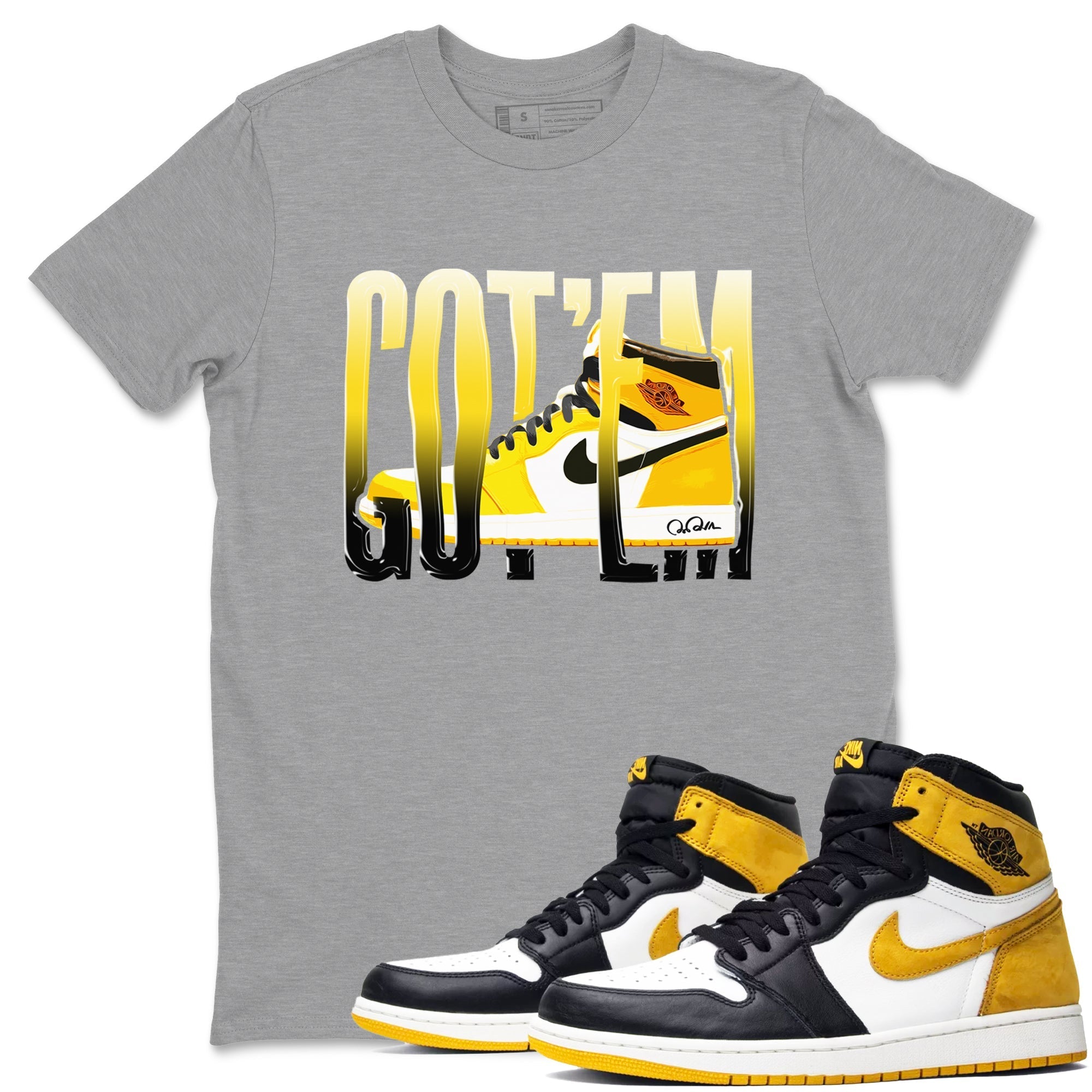 1s Yellow Ochre shirt to match jordans Wiggling Gotem sneaker tees streetwear brand Air Jordan 1 Yellow Ochre Drip Gear Zone Brand unisex cotton Heather Grey 1 crew neck shirt