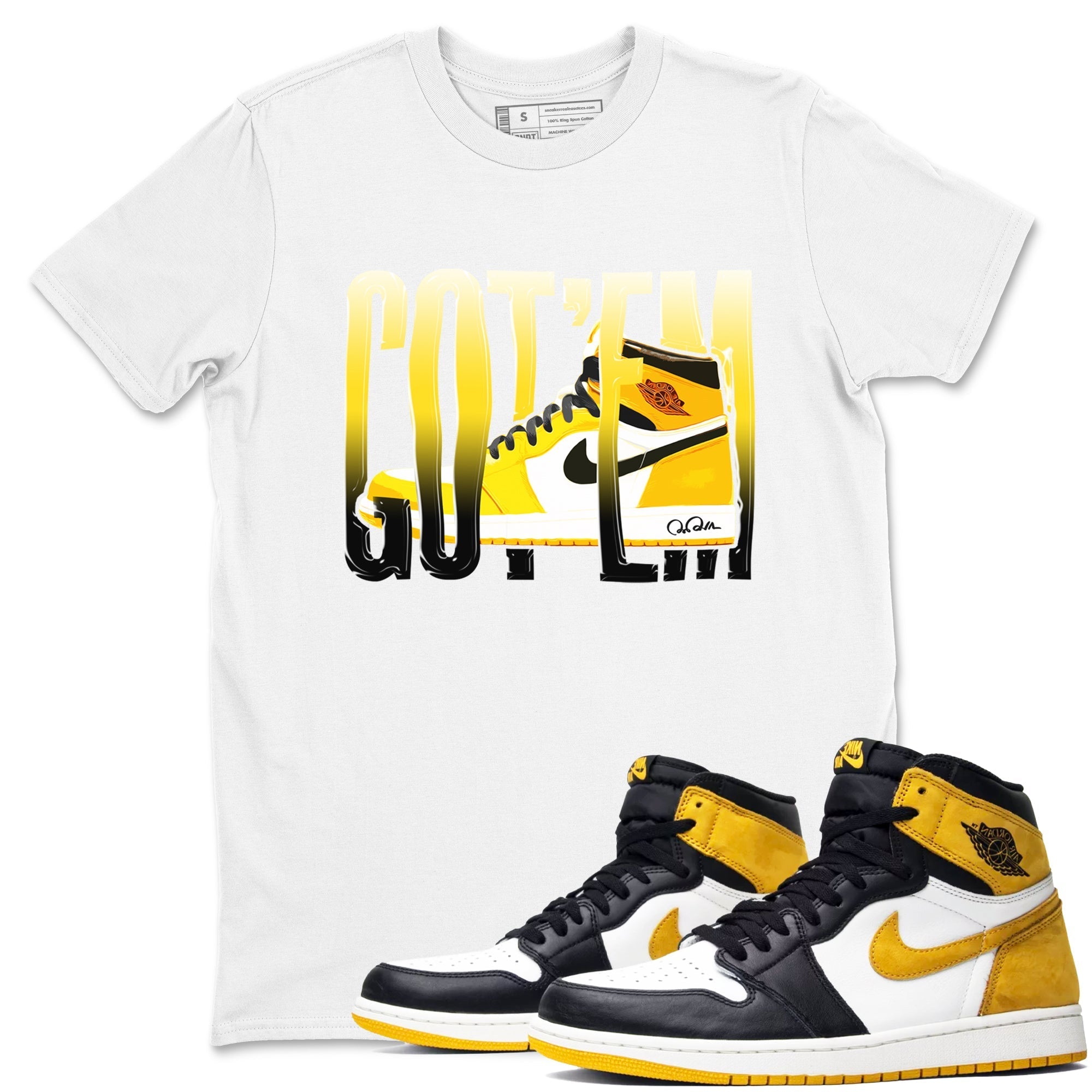 1s Yellow Ochre shirt to match jordans Wiggling Gotem sneaker tees streetwear brand Air Jordan 1 Yellow Ochre Drip Gear Zone Brand unisex cotton White 1 crew neck shirt