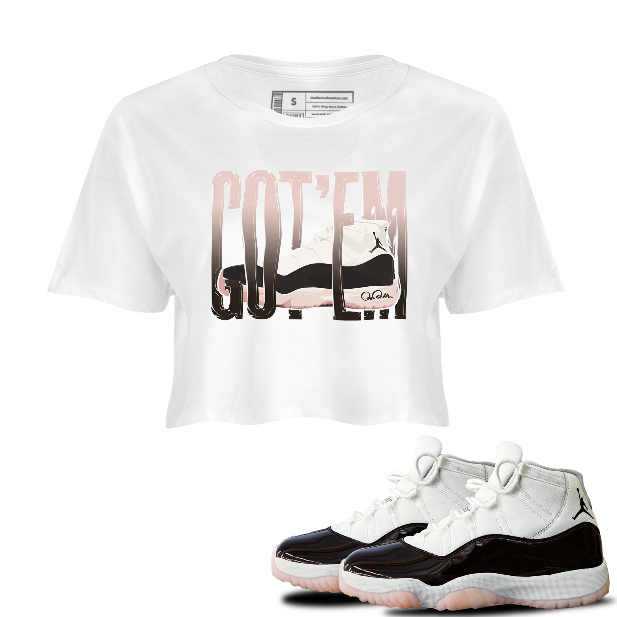 Air Jordan 11 Neapolitan shirt to match jordans Wiggling Gotem sneaker matching t-shirts and clothing AJ11 Neapolitan Drip Gear Zone White 1 Crop T-Shirt