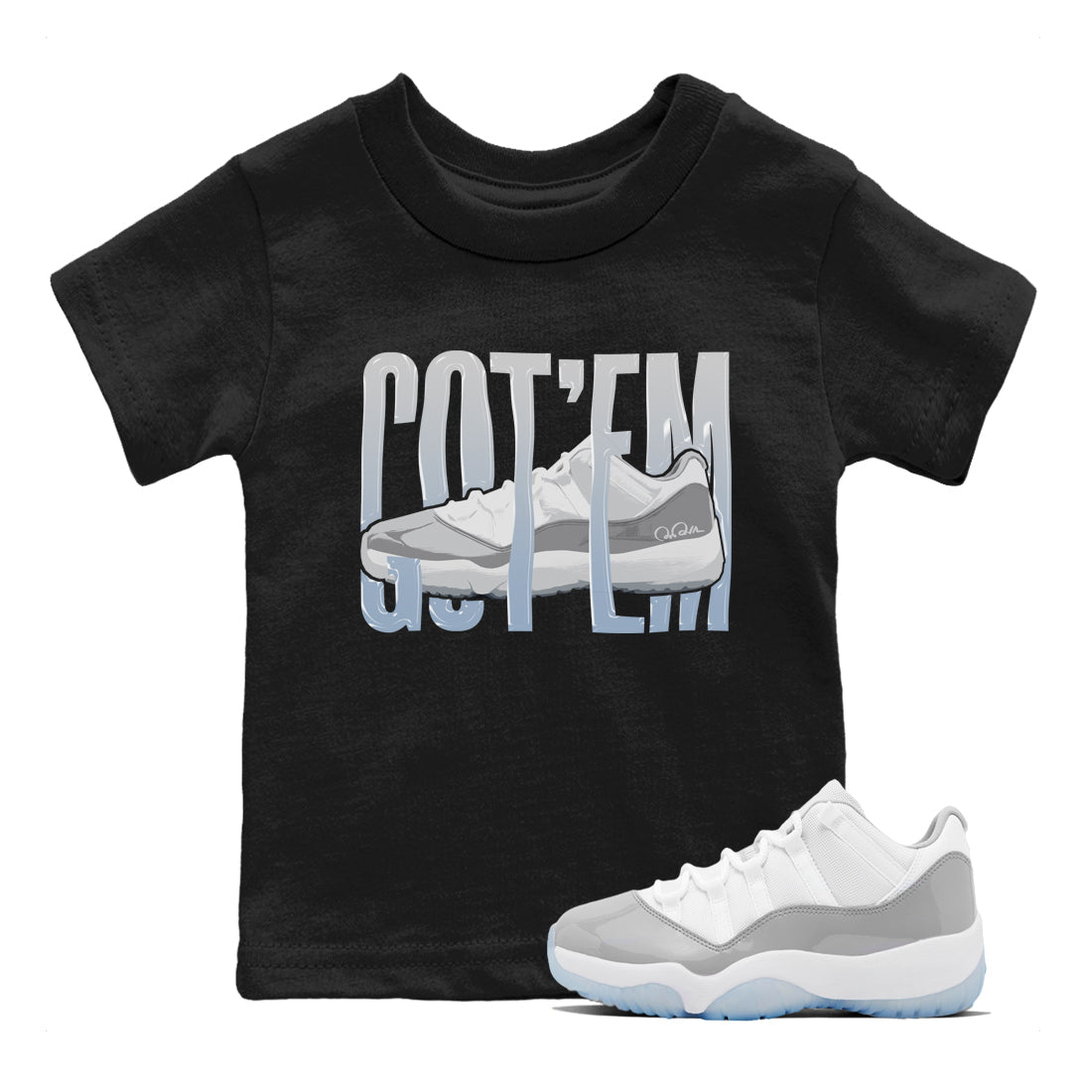 Air Jordan 11 White Cement Sneaker Match Tees Wiggling Gotem Streetwear Sneaker Shirt Air Jordan 11 Cement Grey Sneaker Release Tees Kids Shirts Black 1