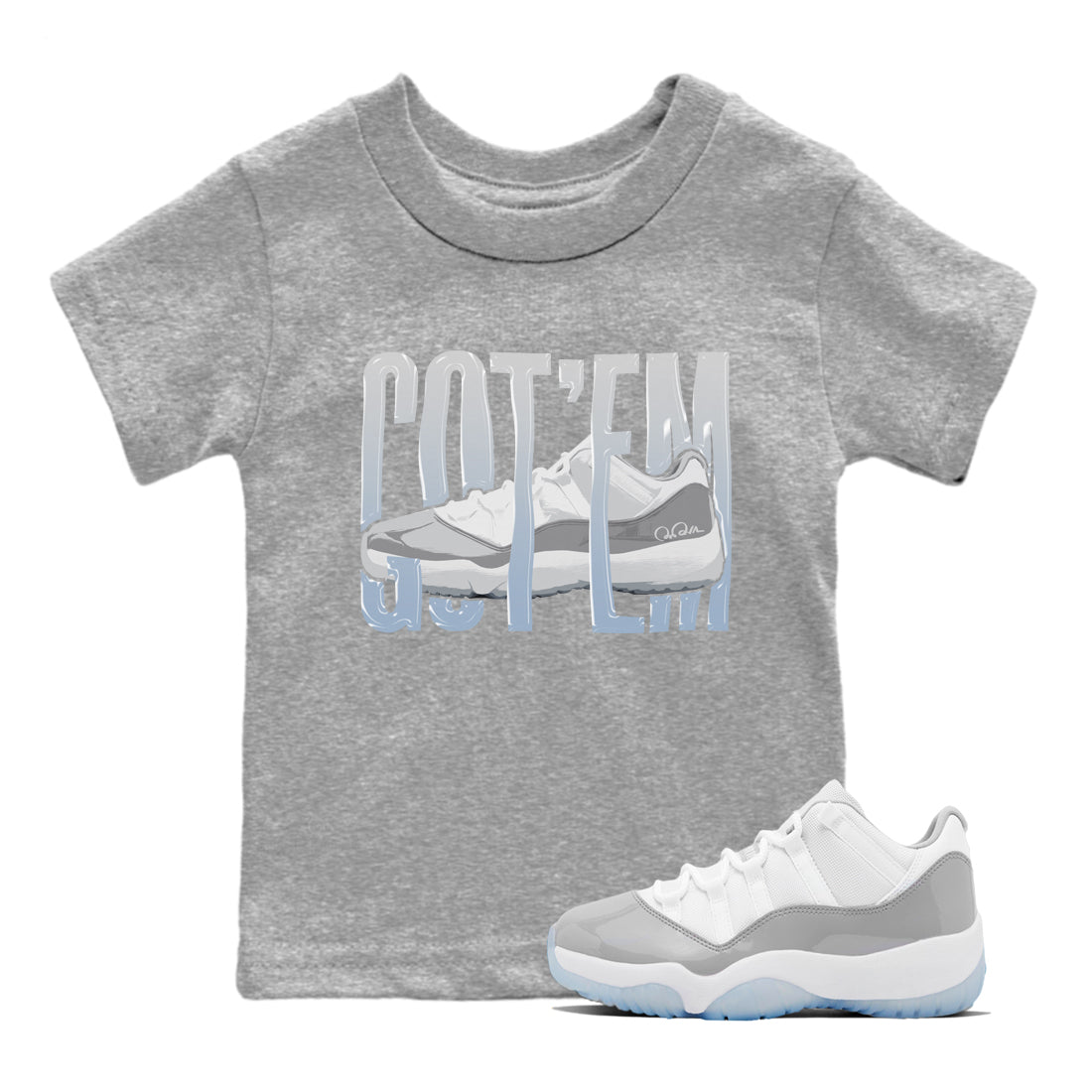 Air Jordan 11 White Cement Wiggling Gotem Baby and Kids Streetwear Sneaker Shirt Air Jordan 11 Cement Grey Kids Streetwear Sneaker Shirt Size Chart